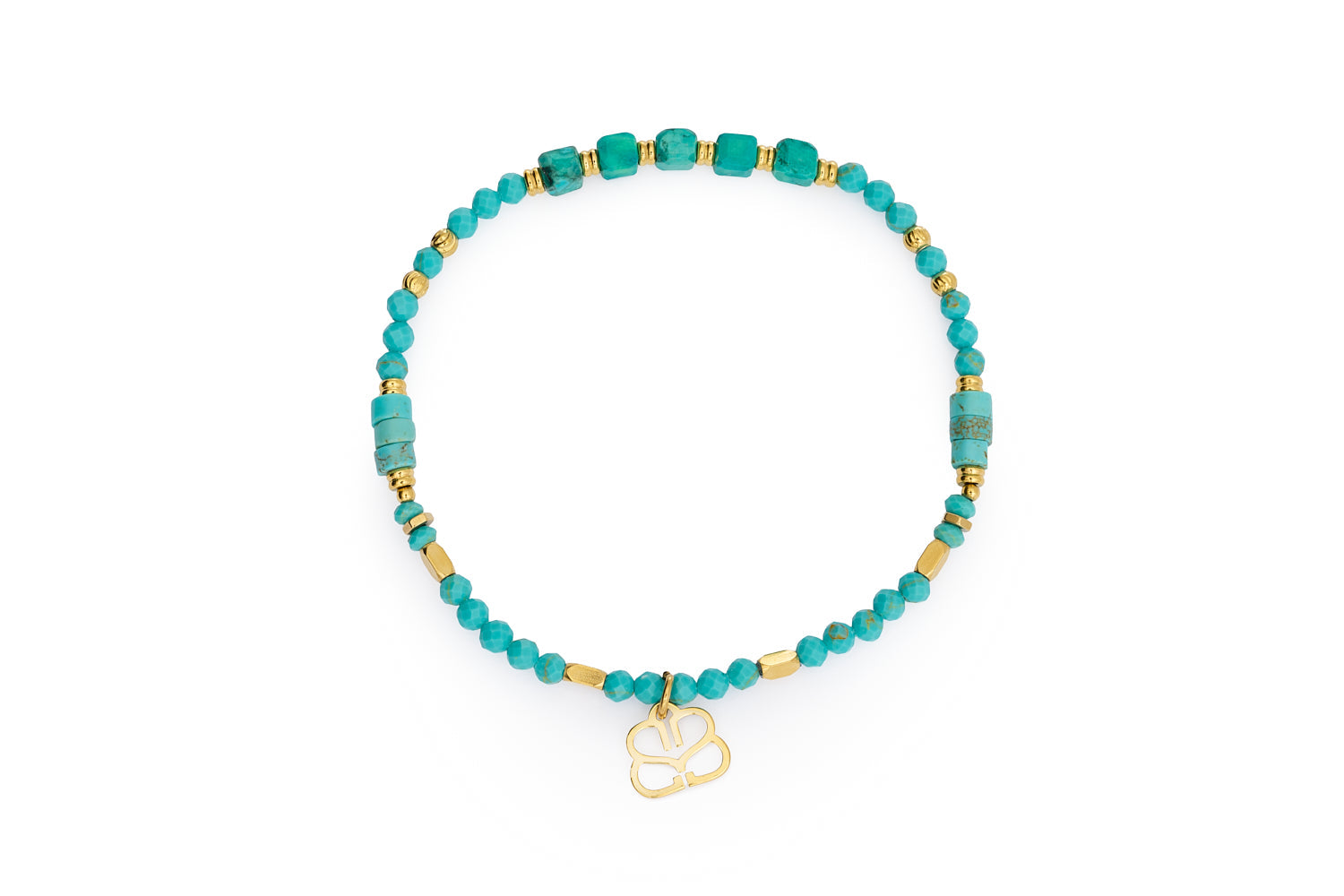 Yasmin turquoise howlite gold gemstone bracelet on white background