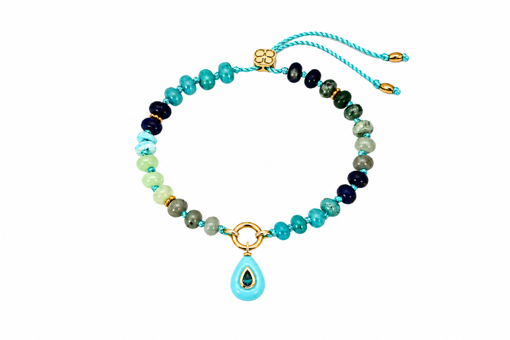 Zaha Blue Gold Waterproof Charm Carrier Bracelet | Boho Betty