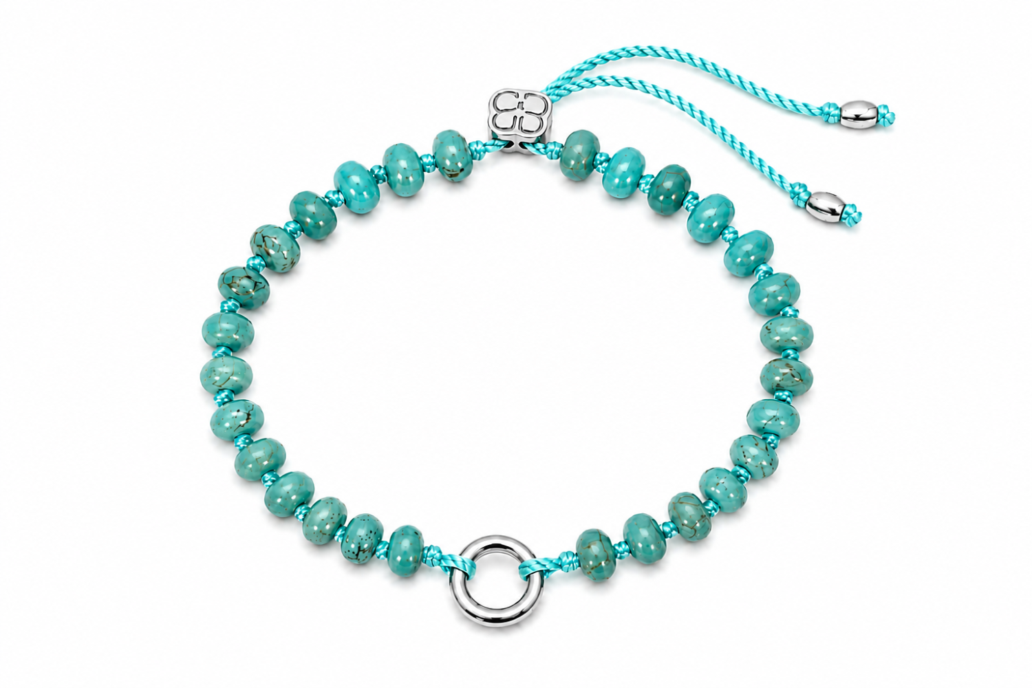 Zaha Turquoise Howlite Silver Charm Carrier Bracelet featuring turquoise howlite gemstone beads with a waterproof stainless steel charm carrier clasp.