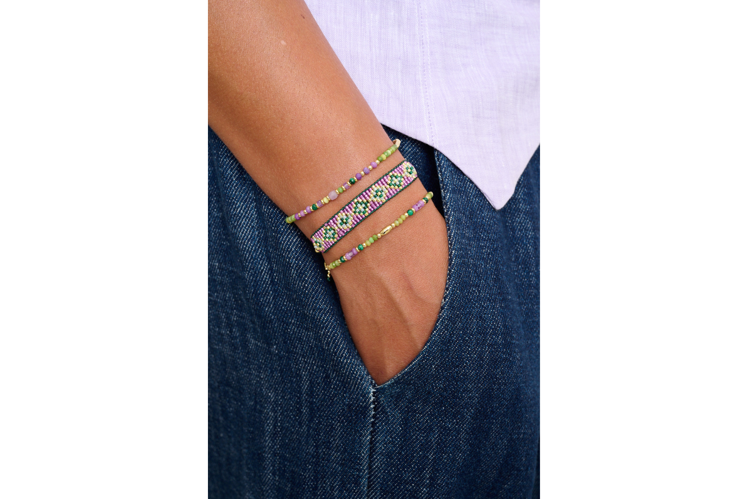 Bracelet styled in a vibrant Boho Betty jewellery stack