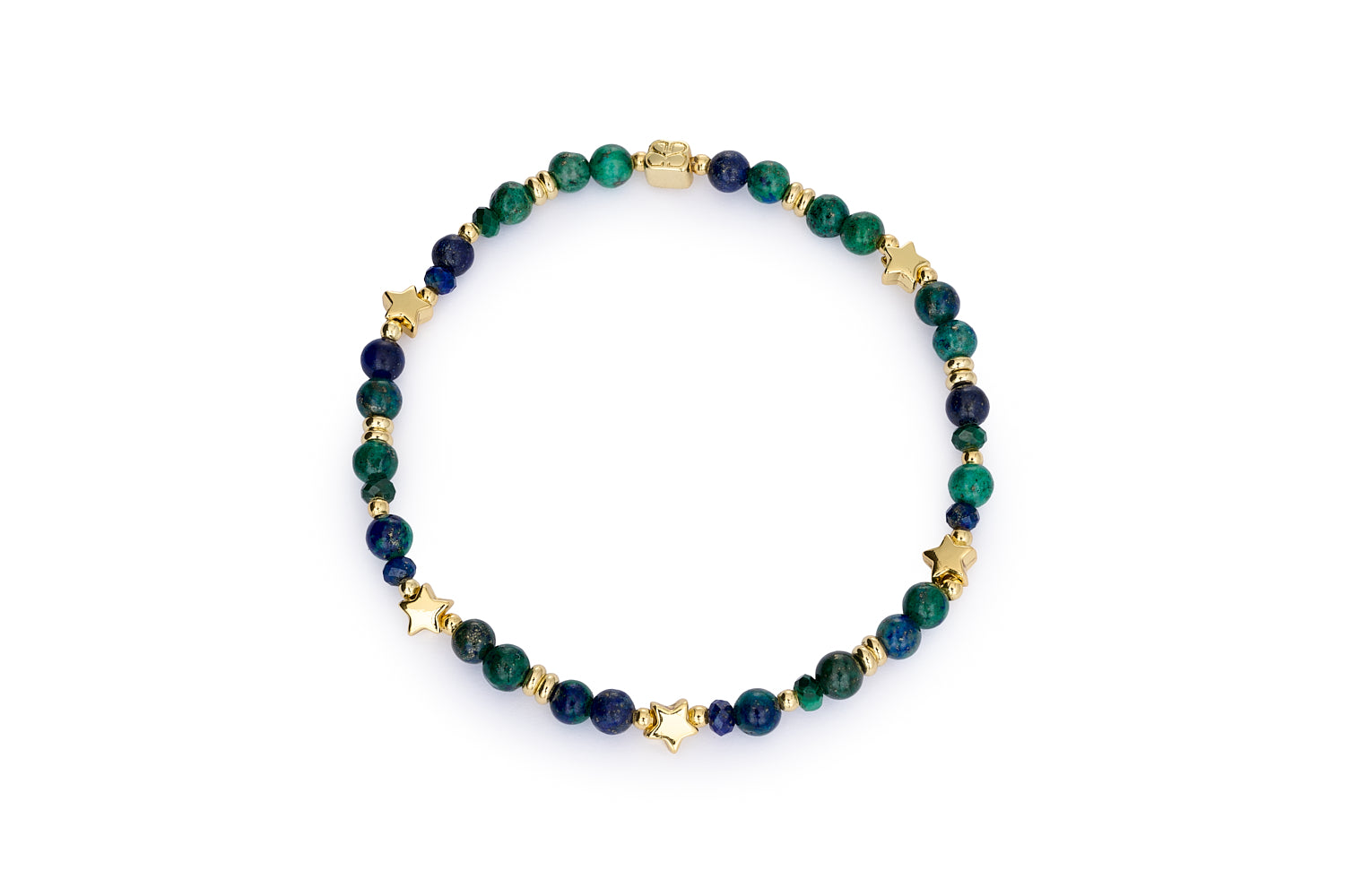 Ziggy azurite and gold star stretch bracelet with 12k gold-plated accents and signature charm