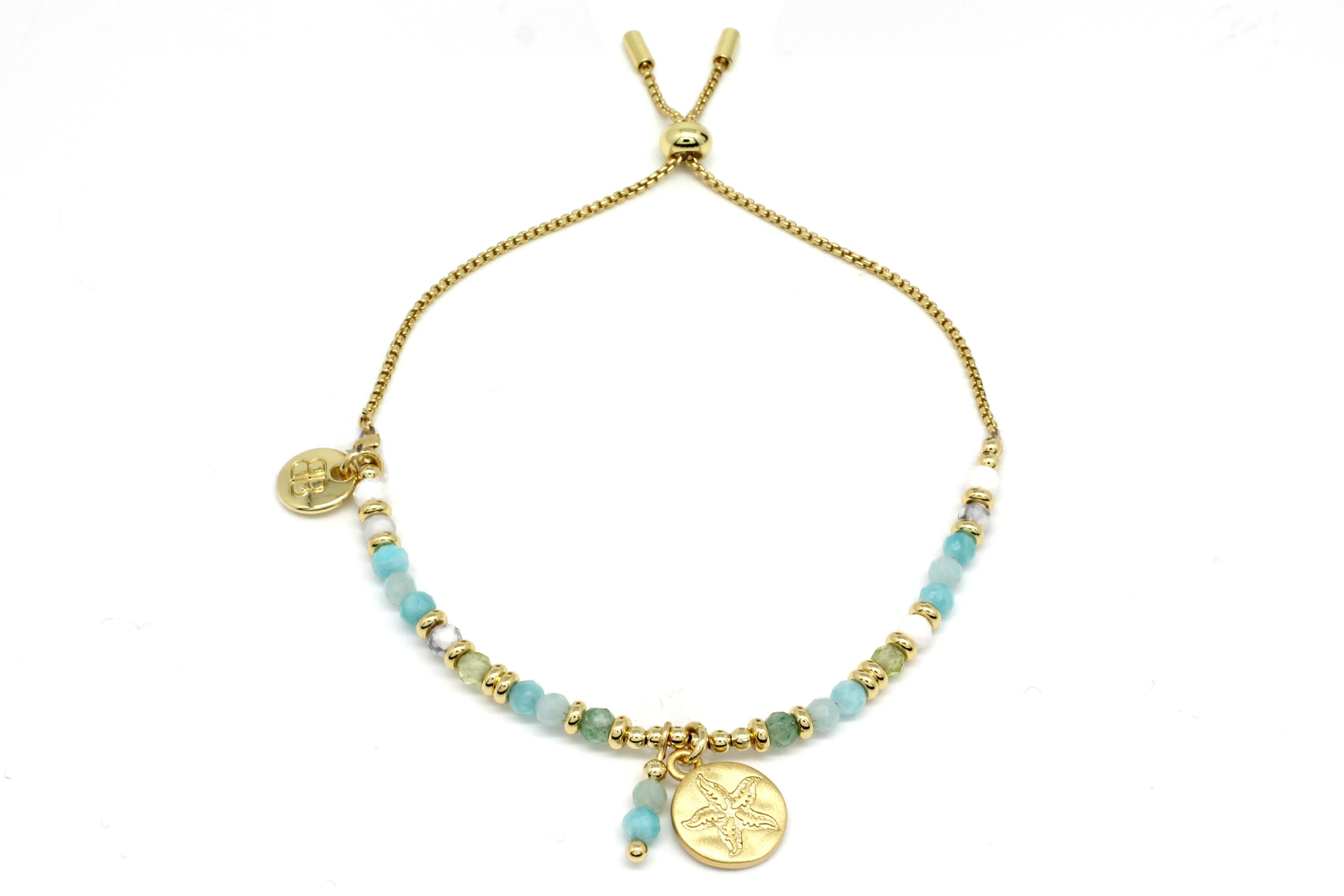 Amrum Aqua & Gold Charm Bracelet - Boho Betty