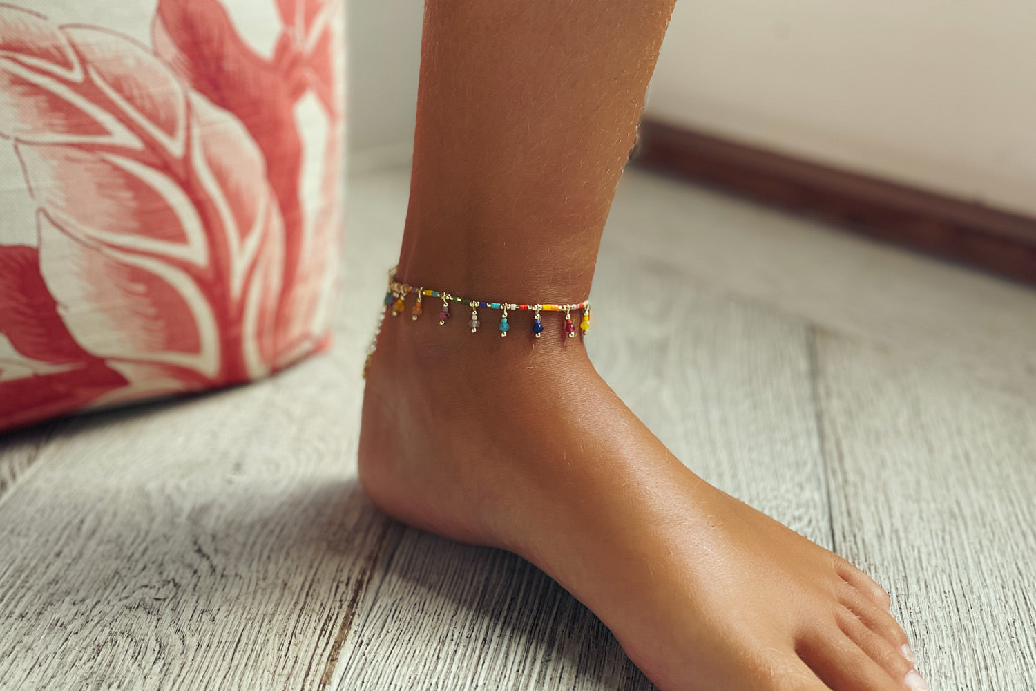 Haiti Multi Coloured Beaded Gold Anklet - Boho Betty