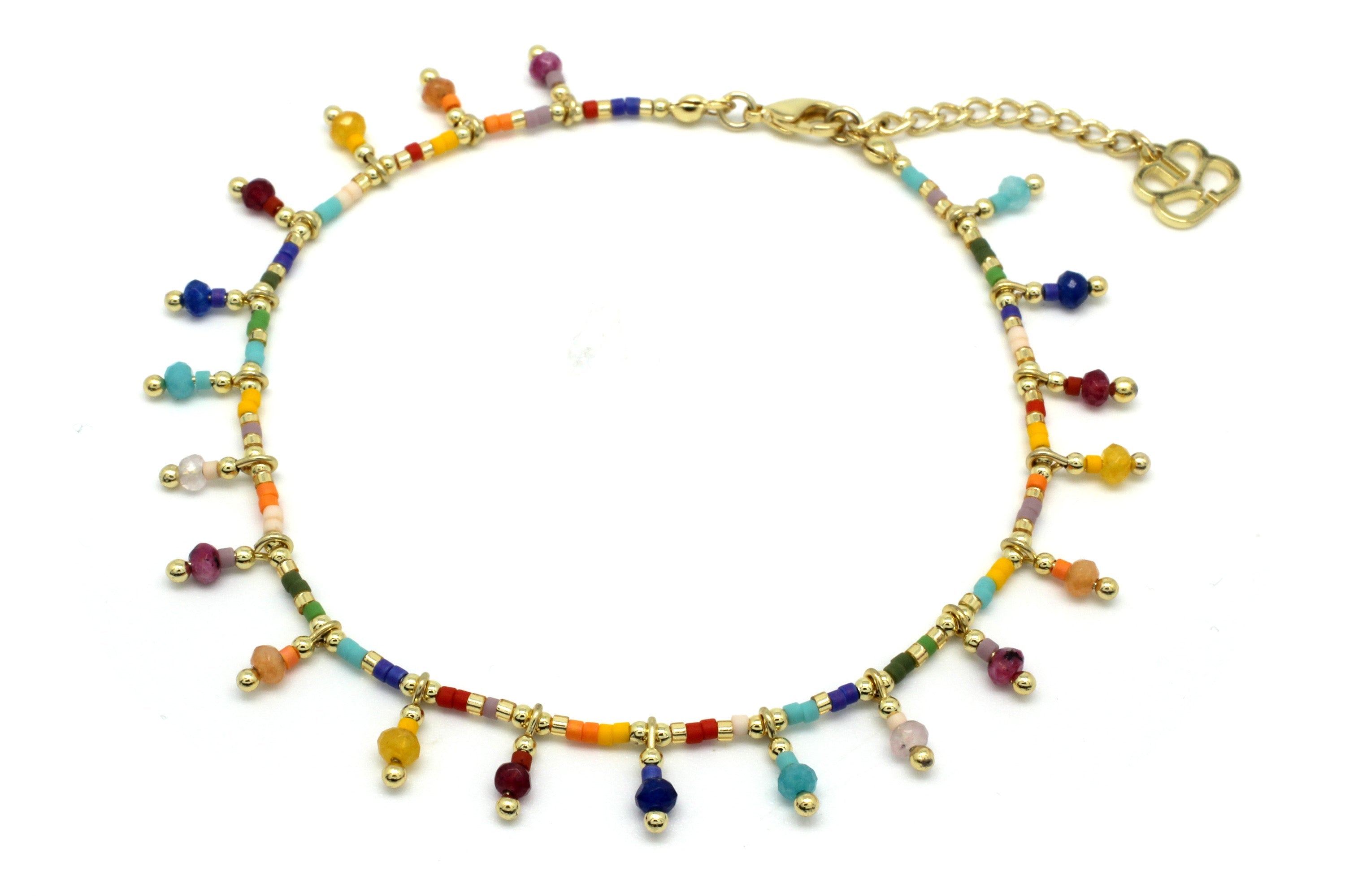 Haiti Multi Coloured Beaded Gold Anklet - Boho Betty