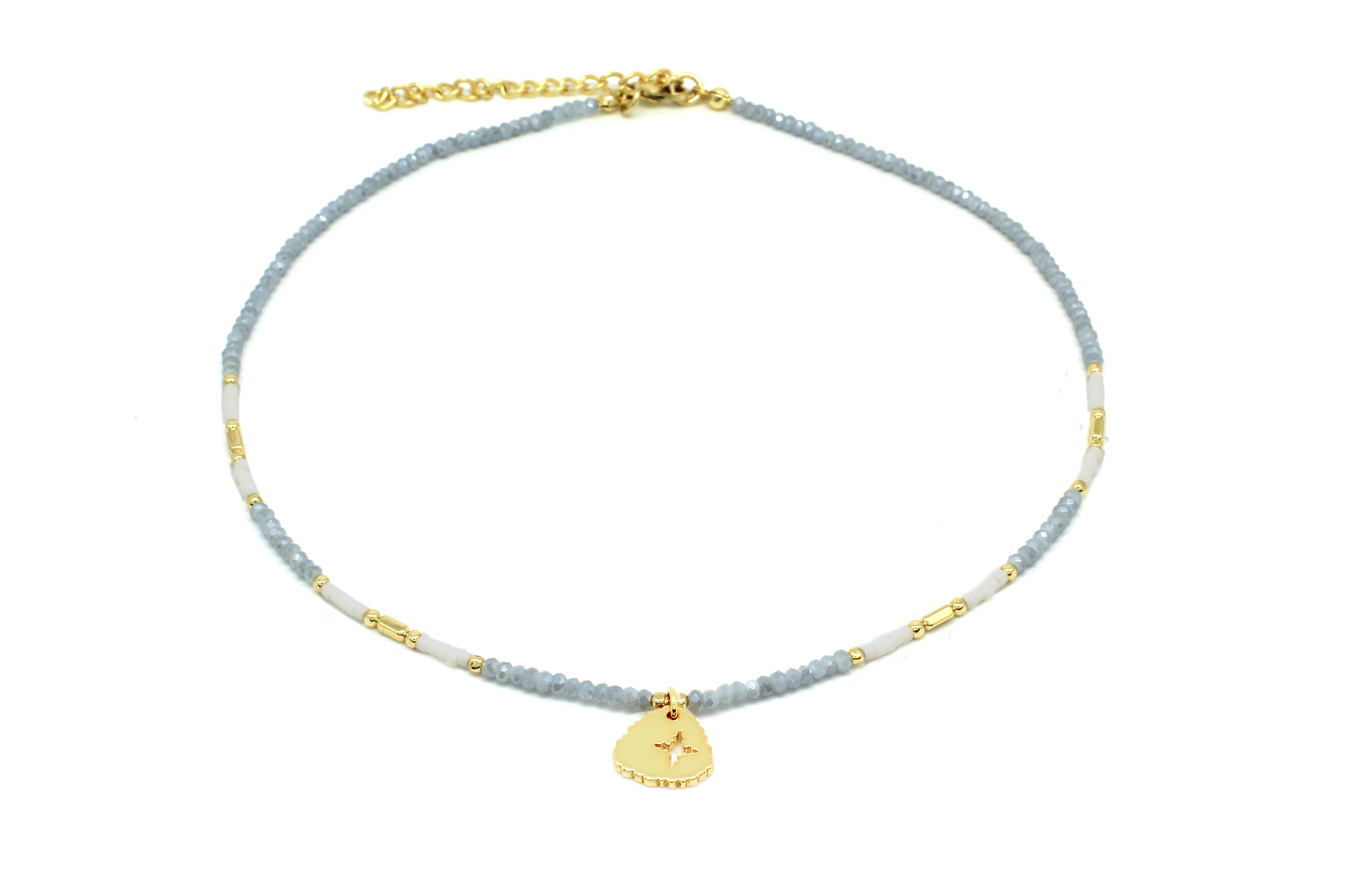 Apollo Grey & Gold Bead Short Necklace - Boho Betty