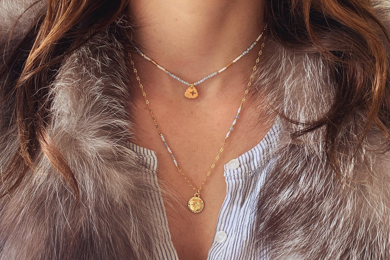 Grus Gold & Grey 2 Layered Necklace Set - Boho Betty