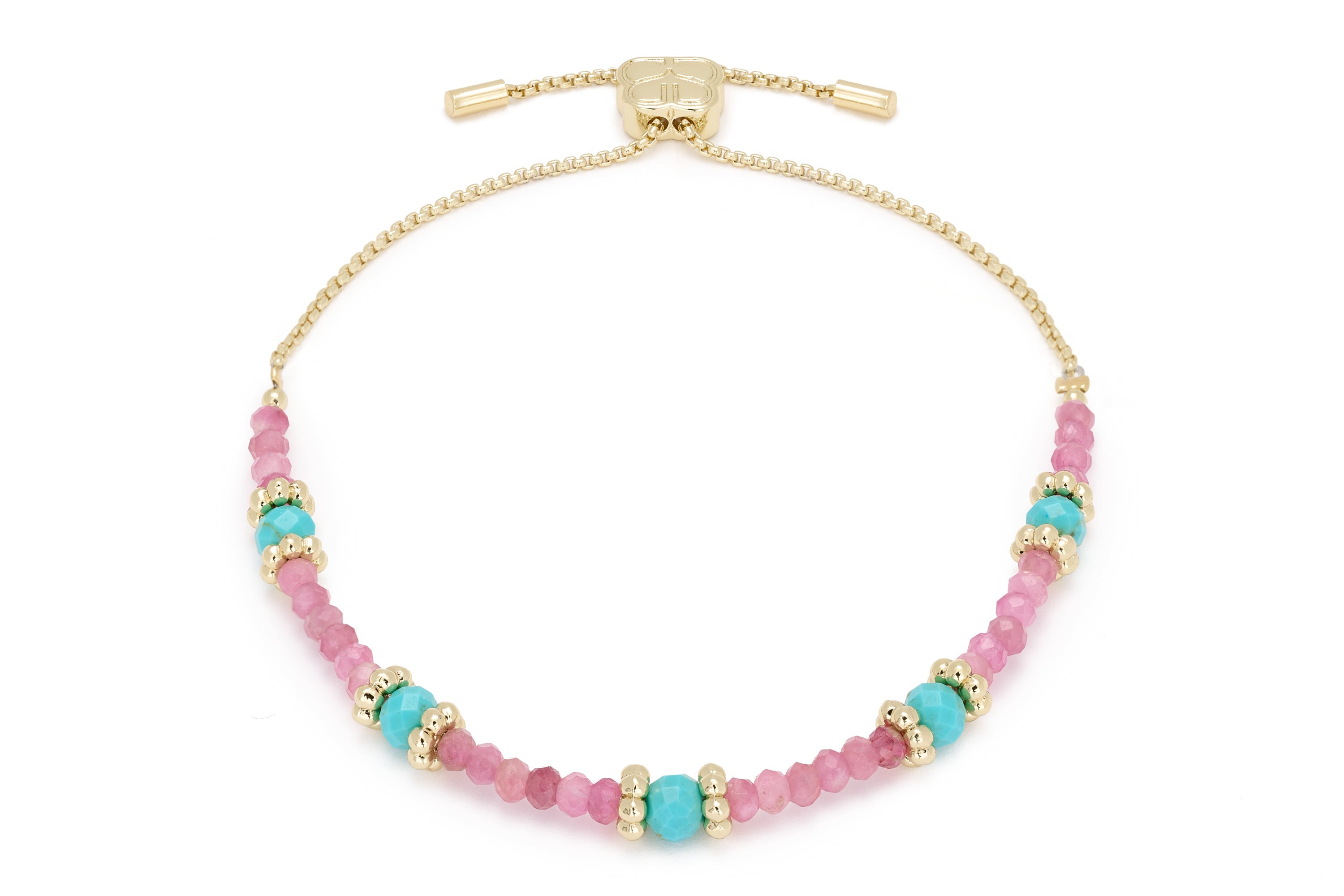 Delight Pink and Turquoise Gemstone Bracelet #color_gold