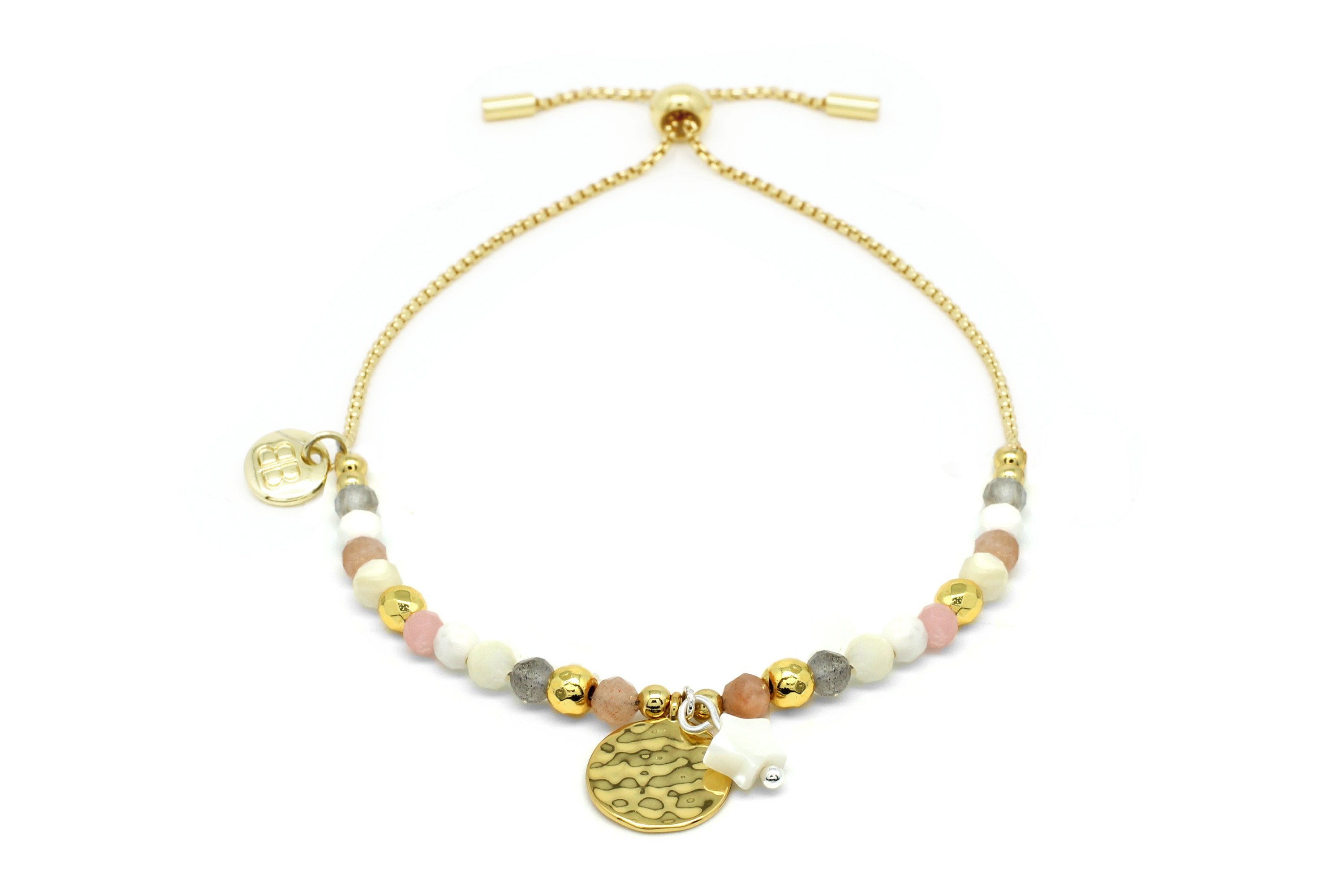 Hadar Dusky Pink Gemstone & Gold Charm Bracelet - Boho Betty