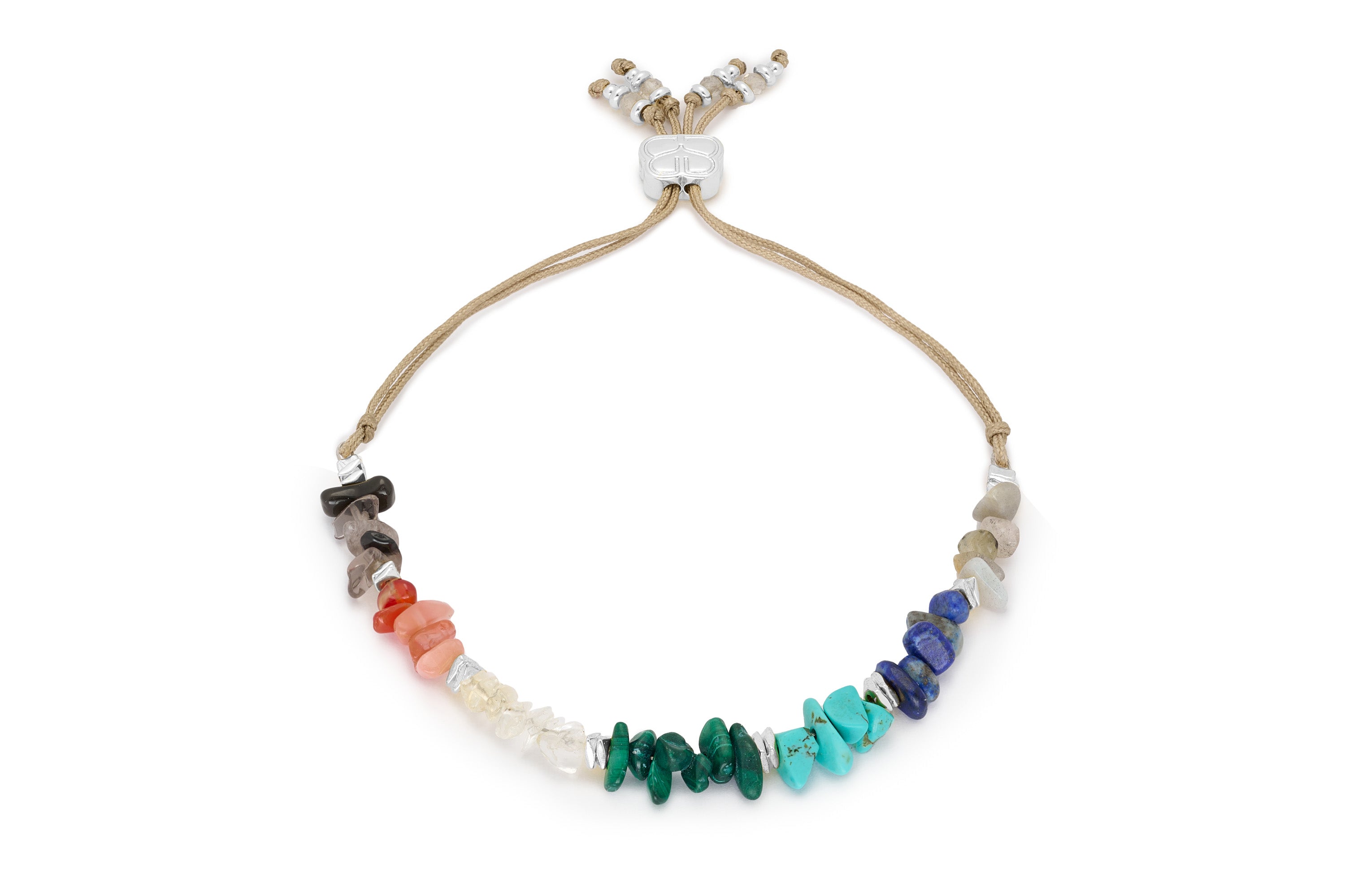 Kenzo Rough Cut Chakra Gemstone Silver Bracelet - Boho Betty