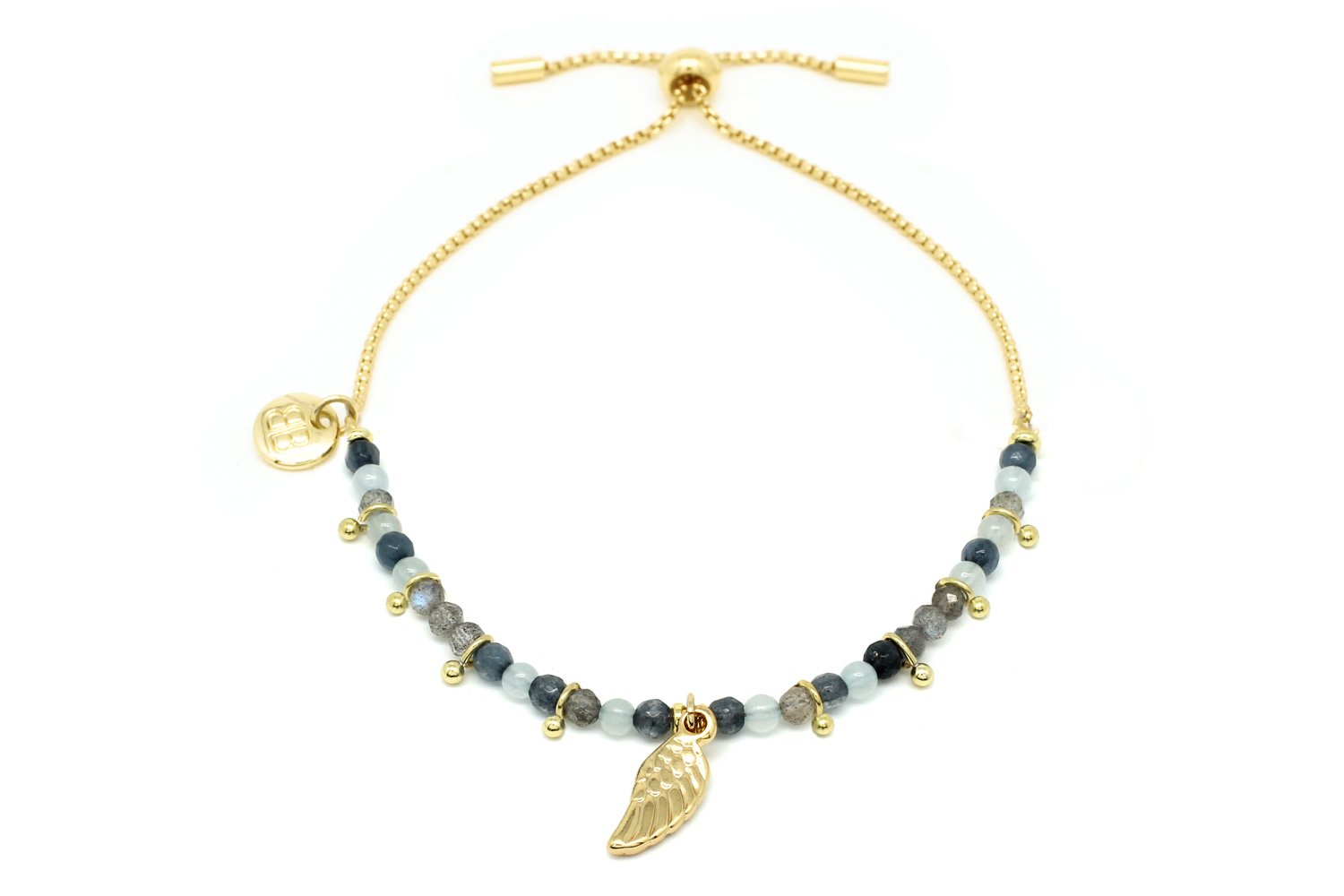 Nashira Denim & Gold Wing Charm Gemstone Bracelet - Boho Betty