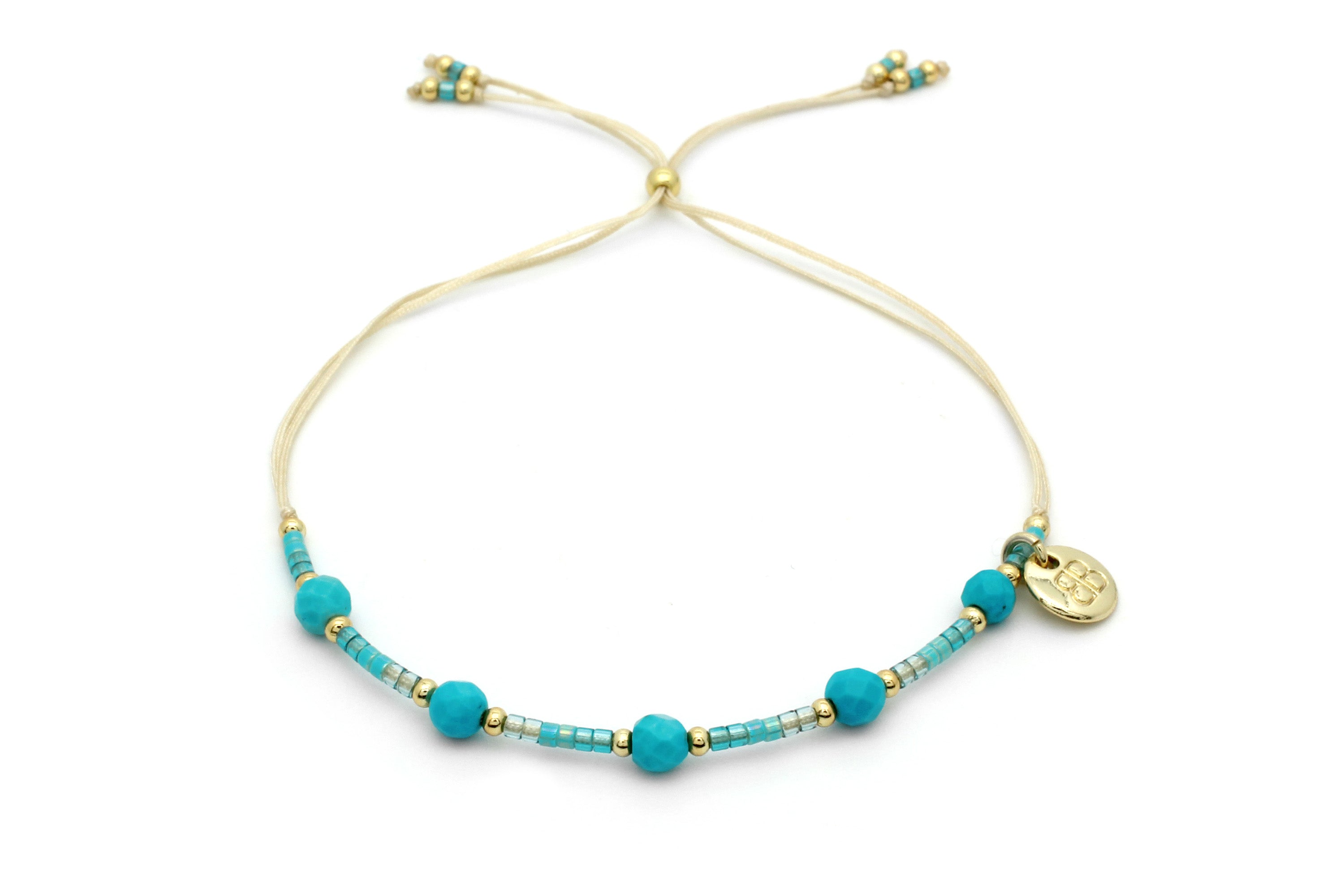 Ribbon Turquoise Gold Gemstone Bracelet - Boho Betty
