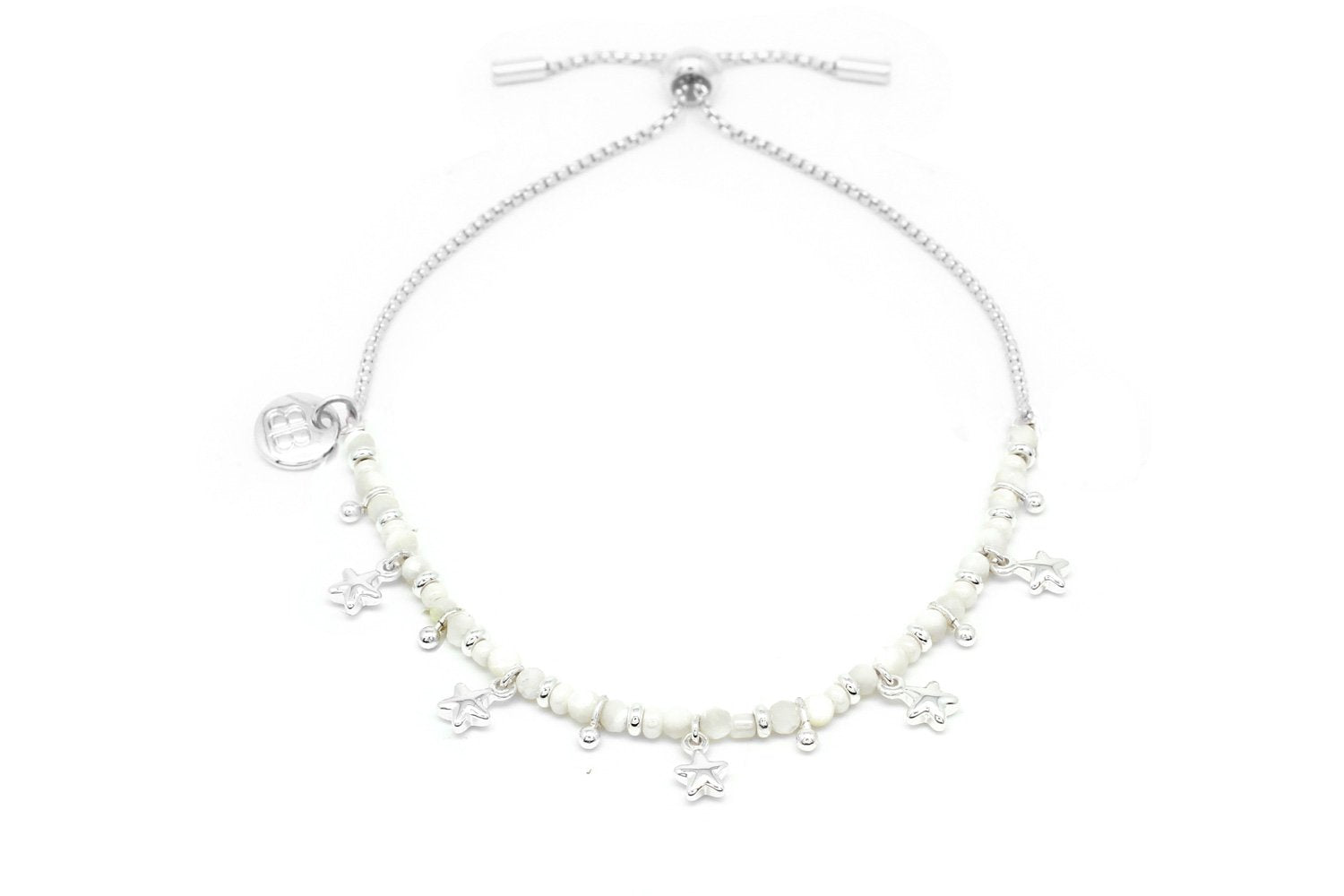 Sirius Silver Pearl & Star Charm Bracelet - Boho Betty