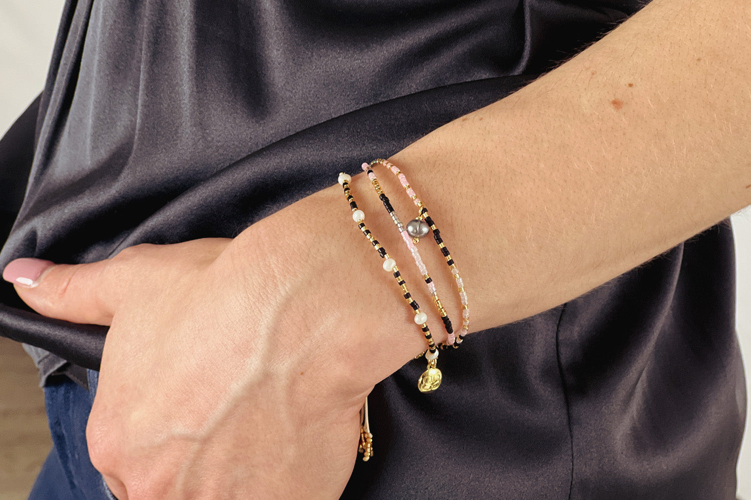 Mabe Grey Pearl 2 Layer Bracelet - Boho Betty