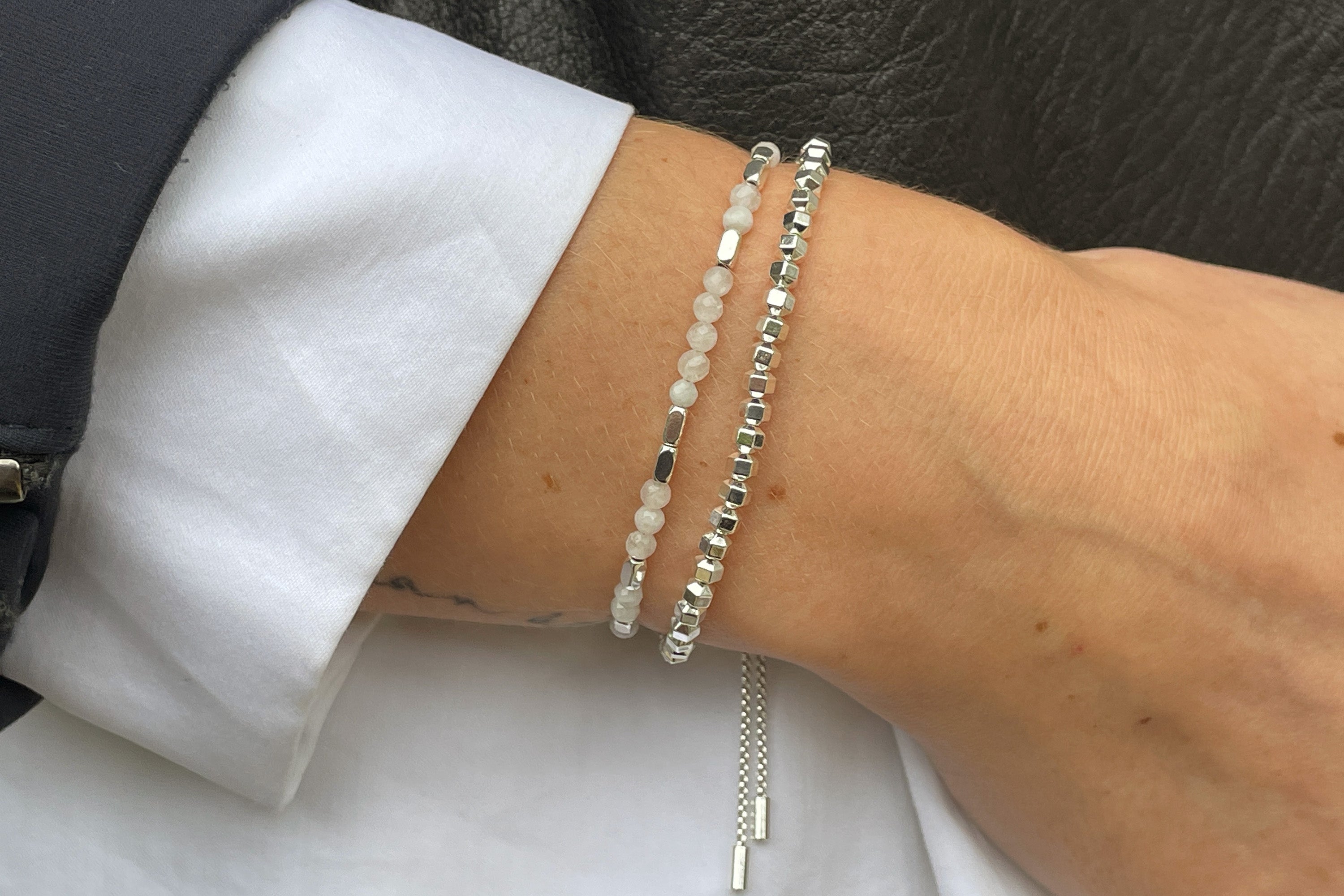 Morse Code Creativity Gemstone Silver Bracelet - Boho Betty
