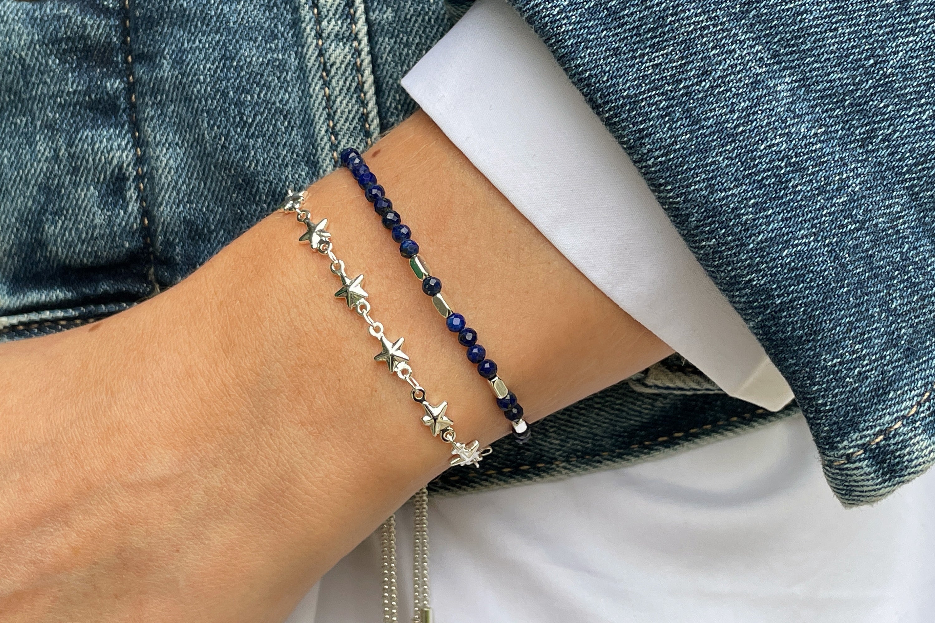 Morse Code Friendship Gemstone Silver Bracelet - Boho Betty