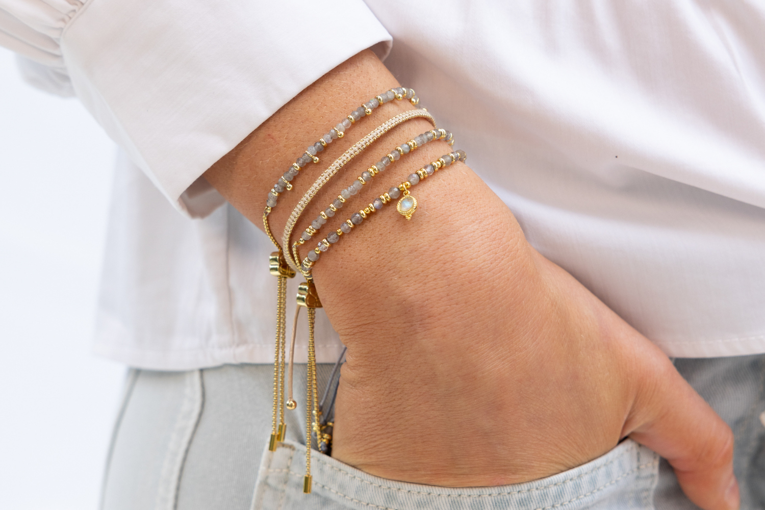 Mystical Labradorite Gold Bracelet - Boho Betty