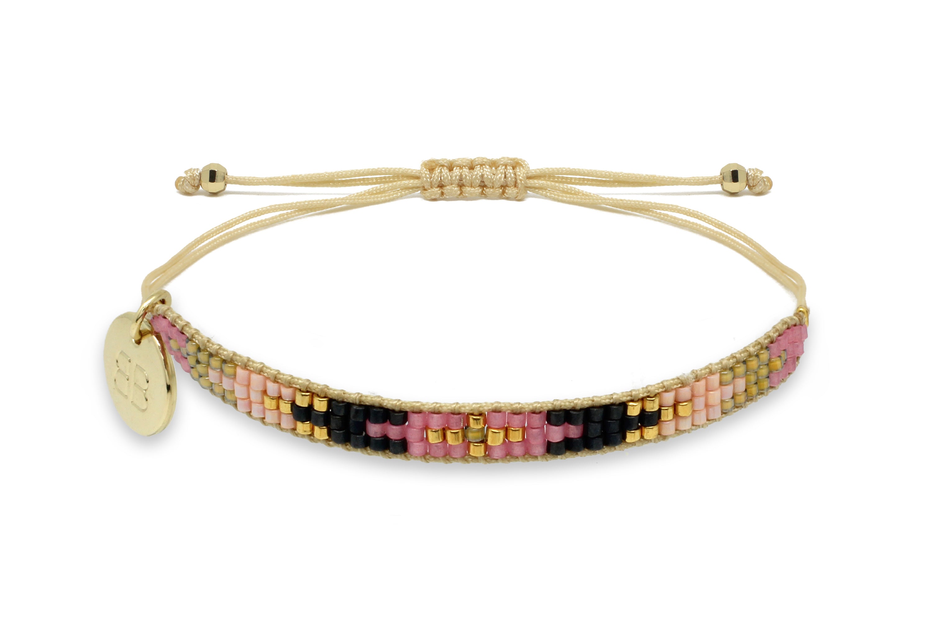 Steamroller Pink & Black Beaded Friendship Bracelet - Boho Betty