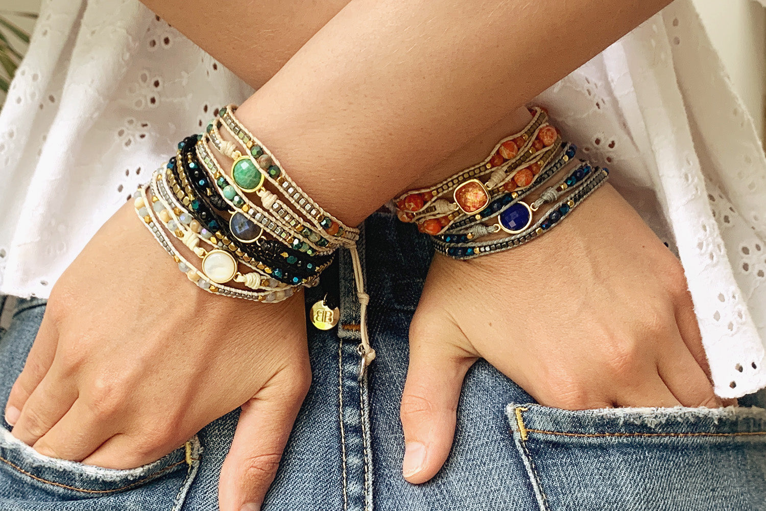 America Orange Gemstone 3 Wrap Bracelet
