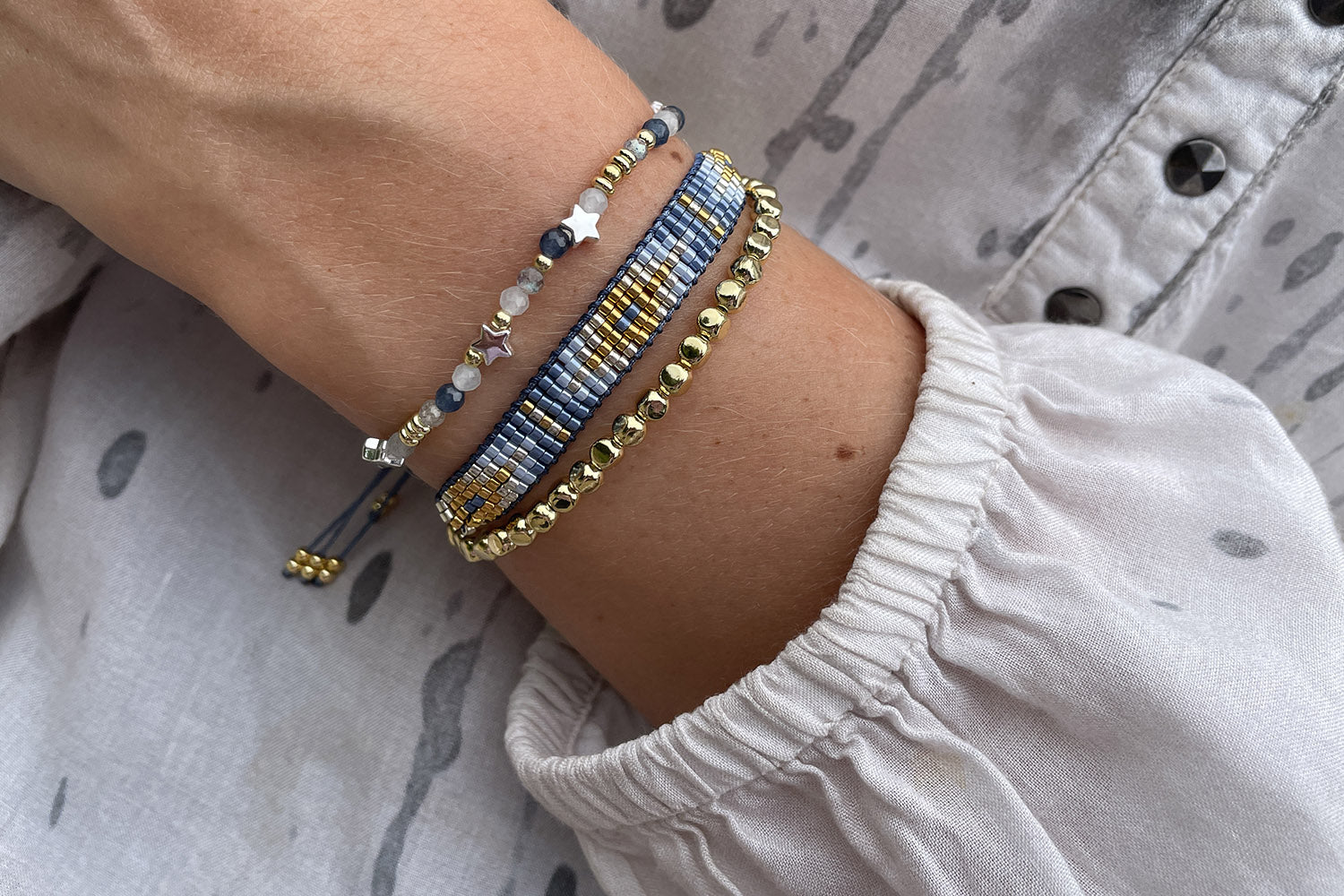 Mila Denim 3 Layer Bracelet Stack - Boho Betty