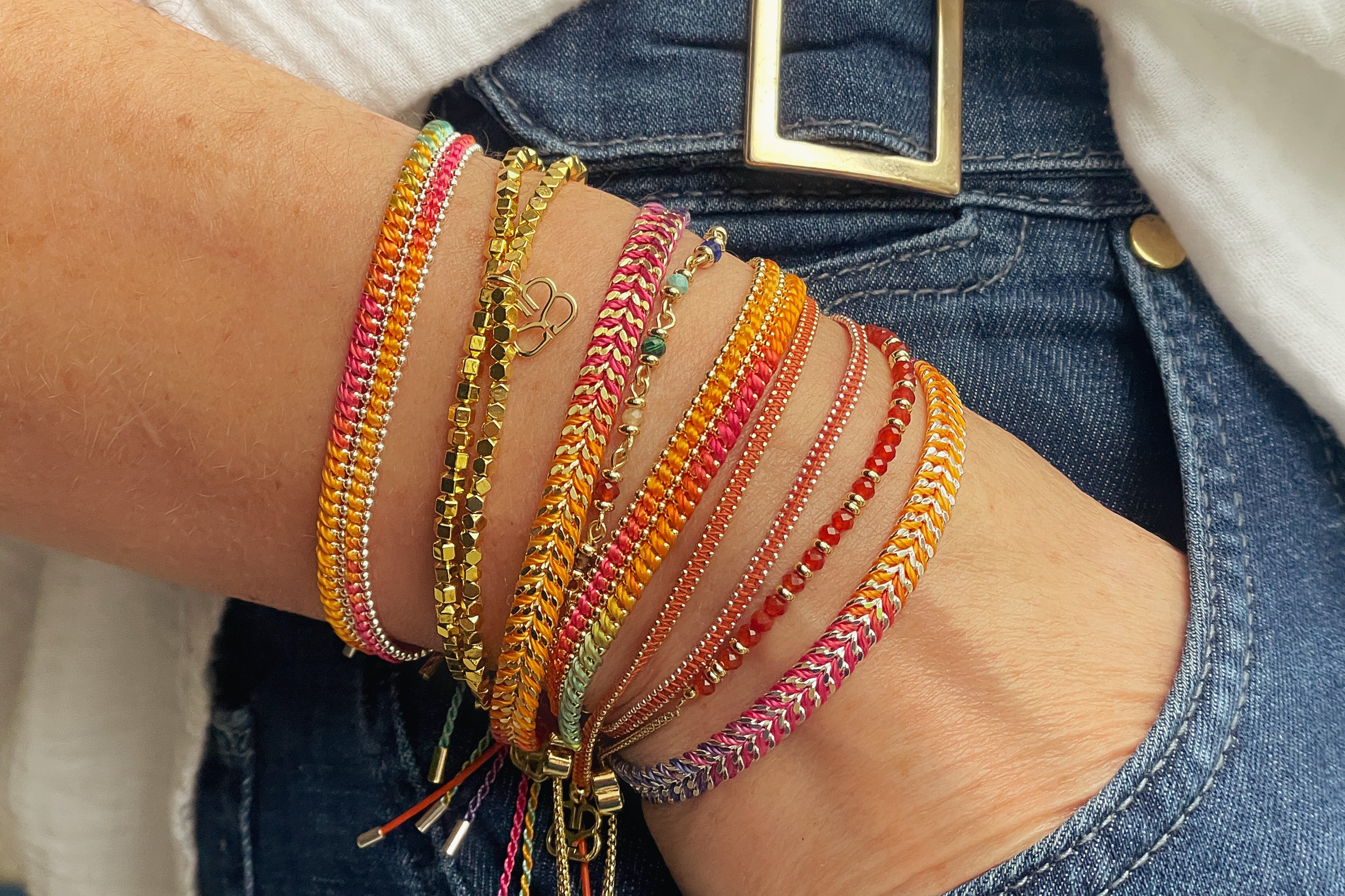 Euphonium Coral & Gold Woven Bracelet - Boho Betty