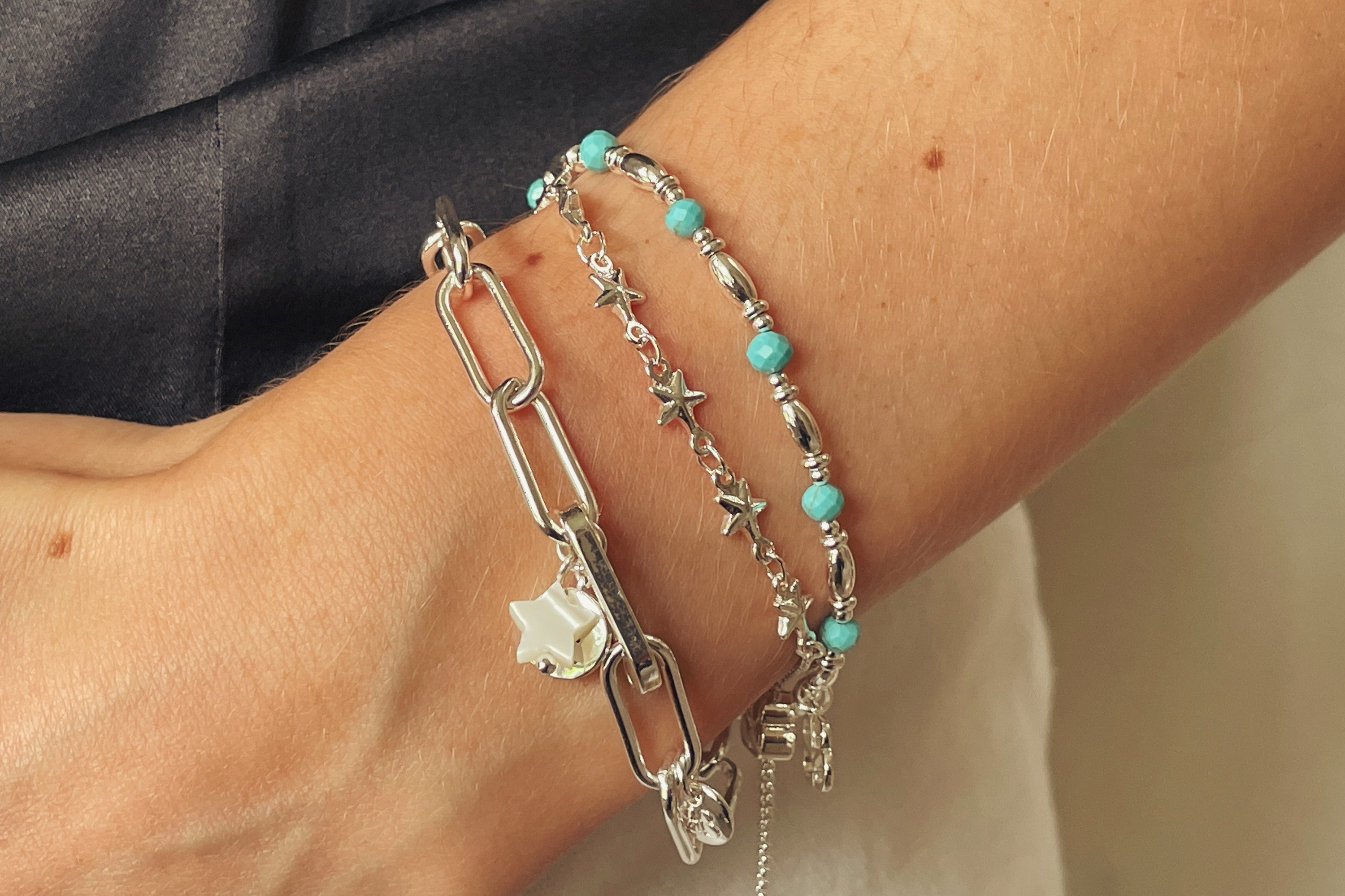 Azure Silver Stretch Bracelet - Boho Betty