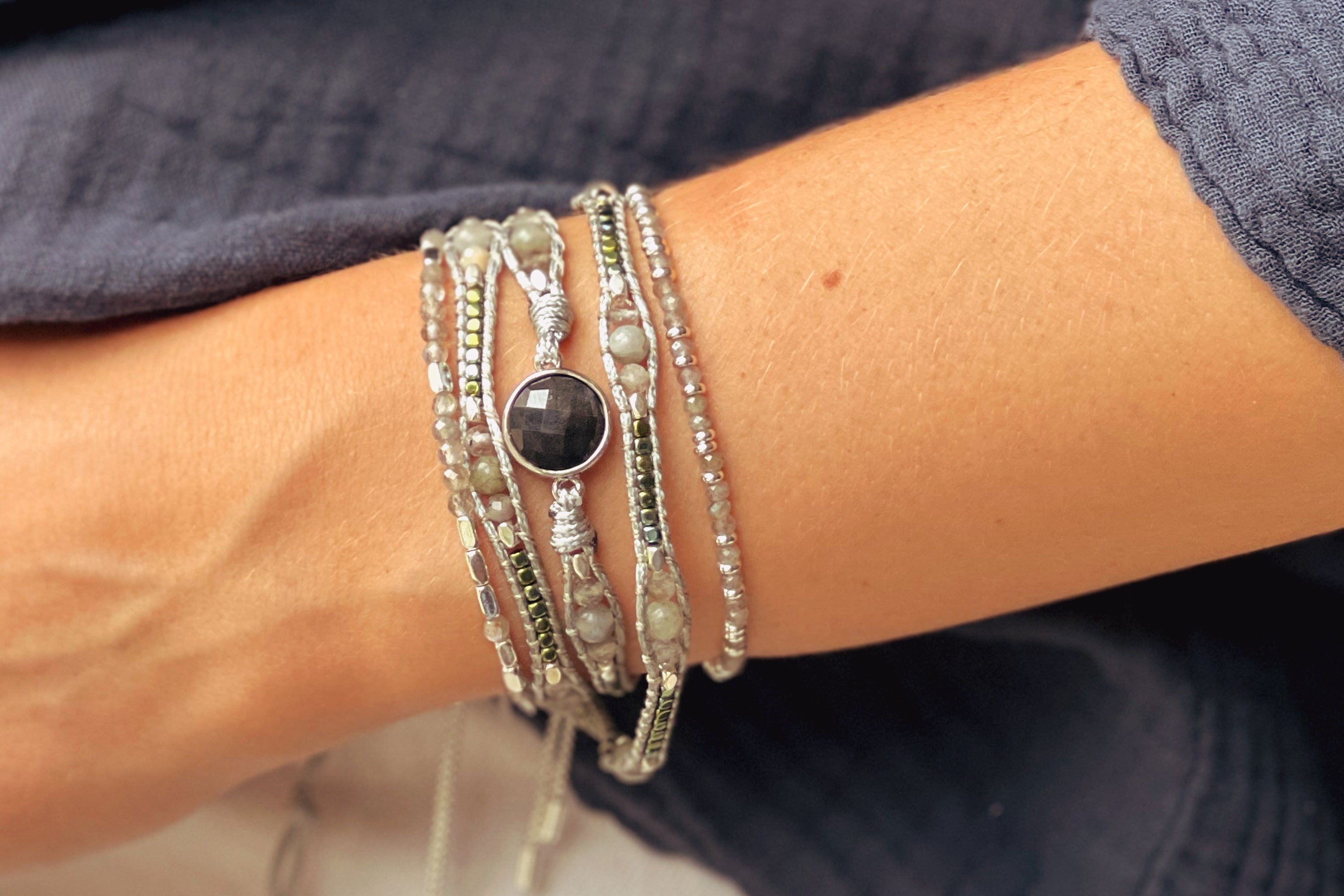 America Silver Gemstone 3 Wrap Bracelet - Boho Betty