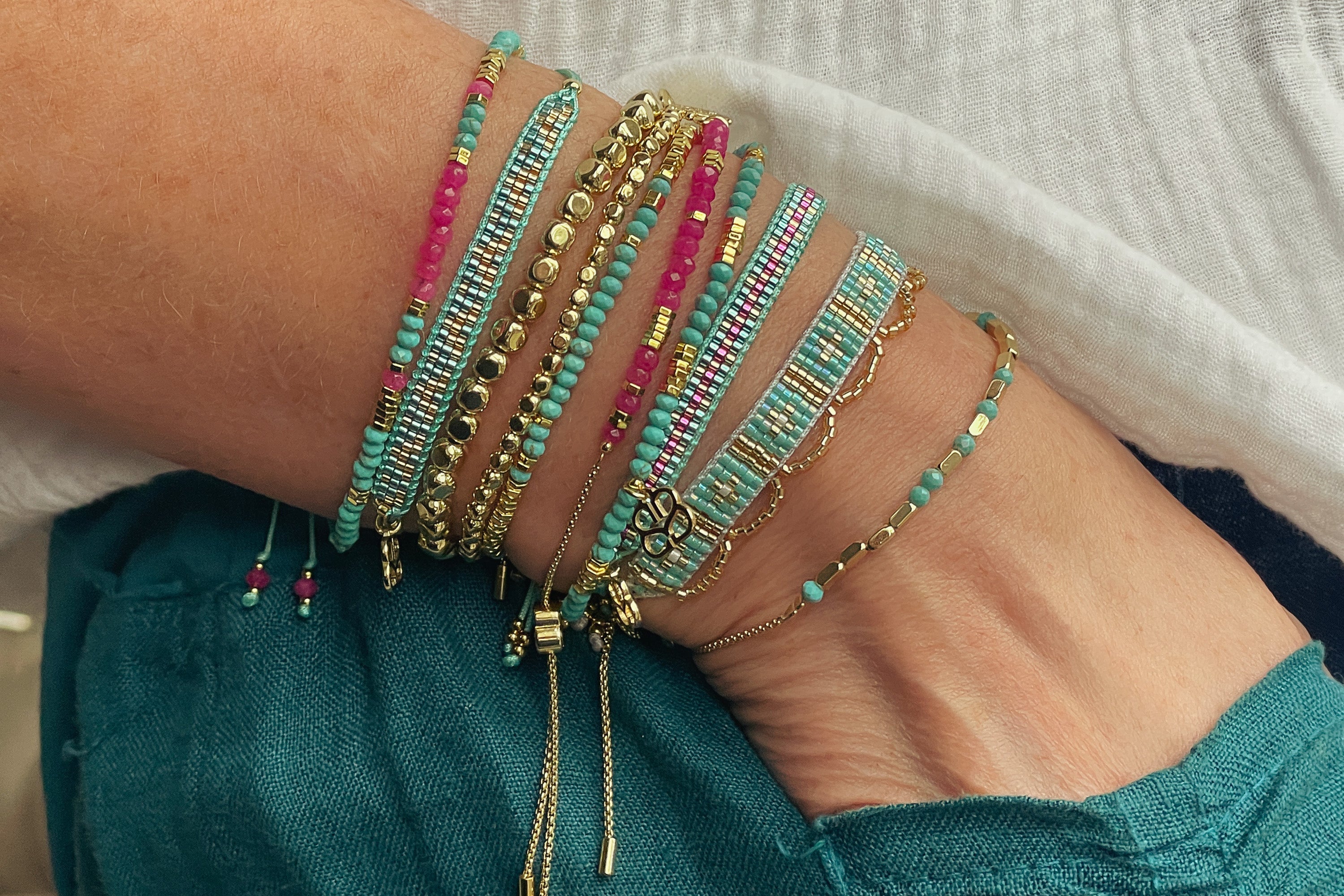 Paradise 3 Fushia Turquoise Layering Bracelet Stack - Boho Betty