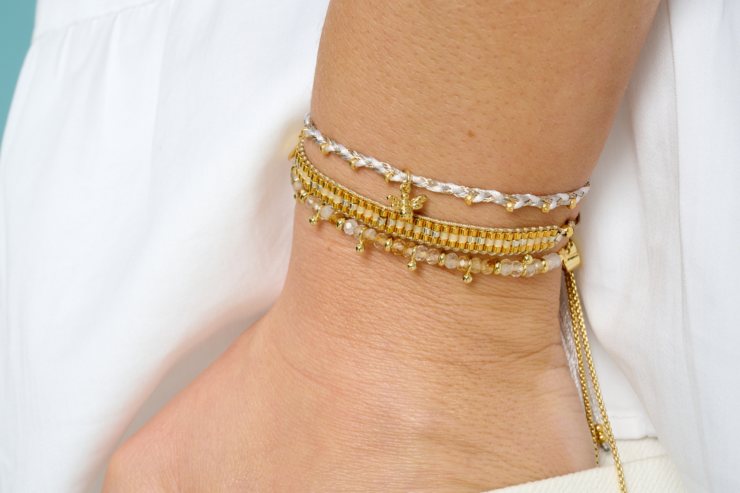 Nash Grey & Bee Charm Friendship Bracelet - Boho Betty
