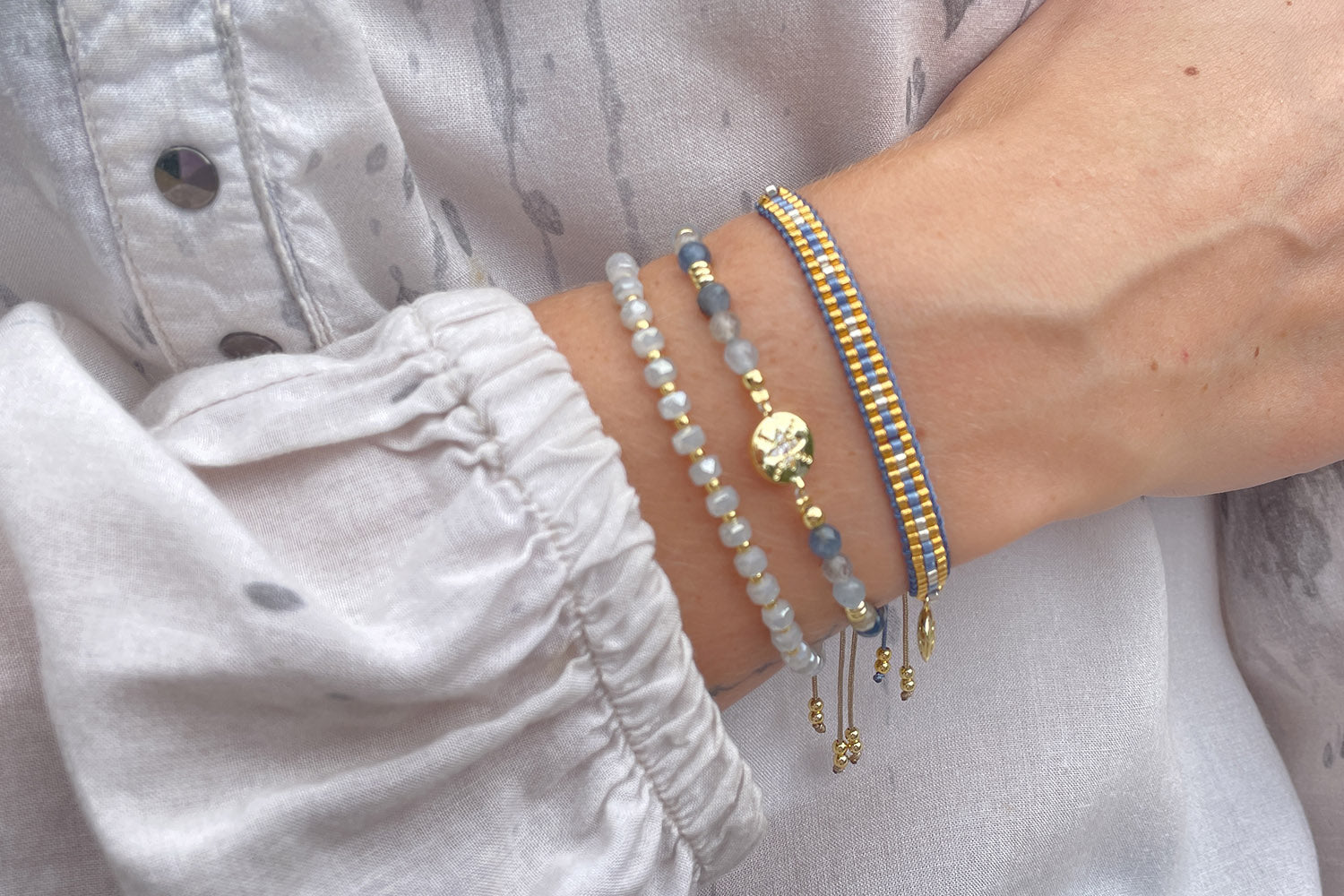 Bleu Denim 3 Layer Bracelet Stack - Boho Betty