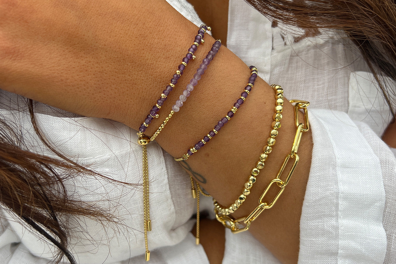 Harmony Amethyst Gold Bracelet - Boho Betty