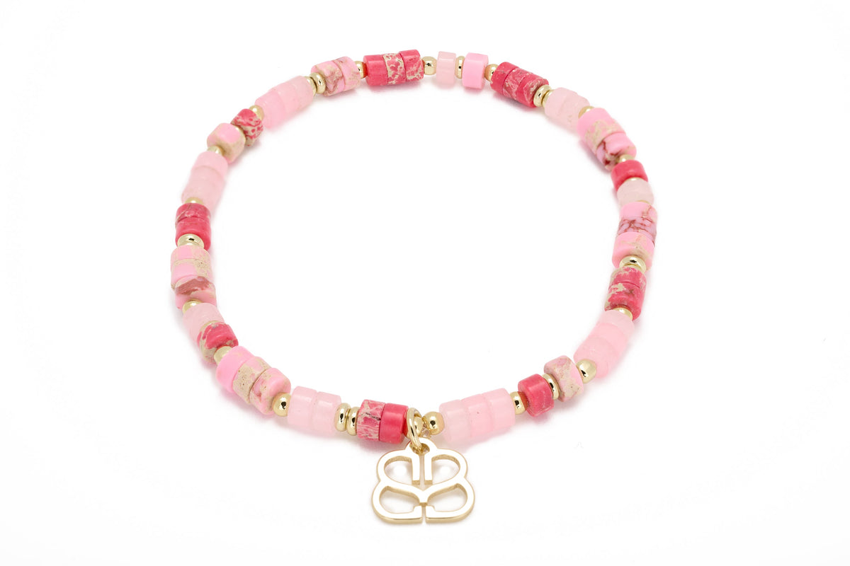 Breeze Pink Stretch Gemstone Gold Bracelet