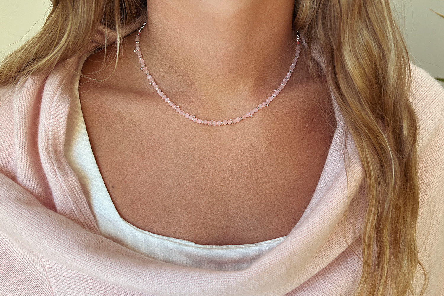 Salus Rose Quartz Gemstone Silver Necklace - Boho Betty