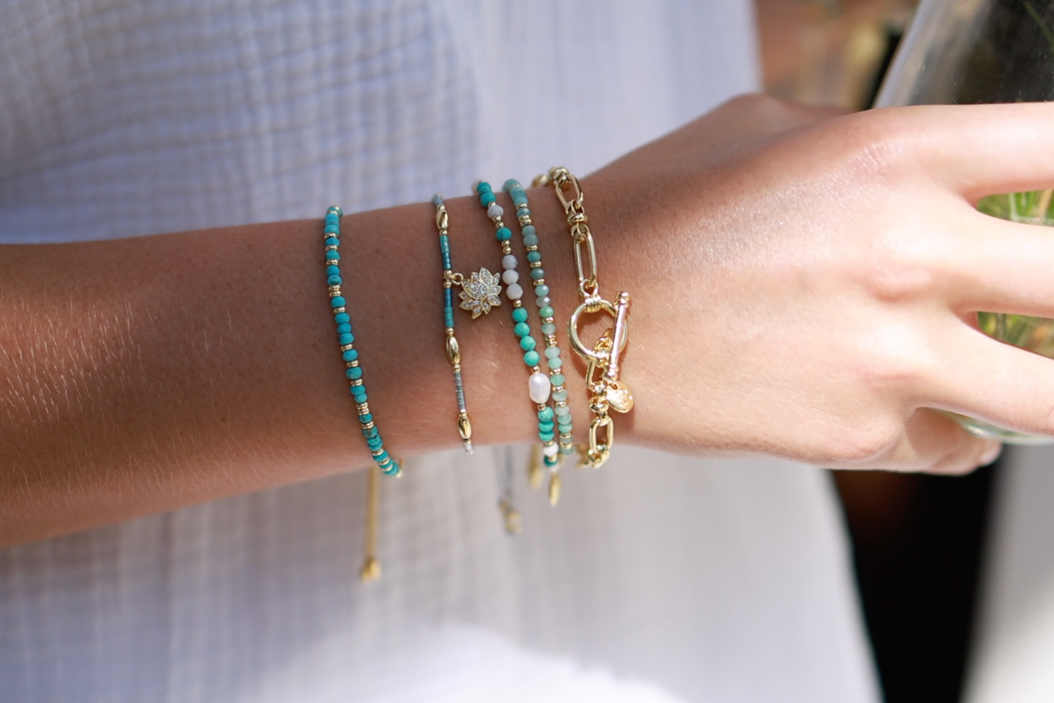 Mystical Amazonite Gold Bracelet Boho Betty