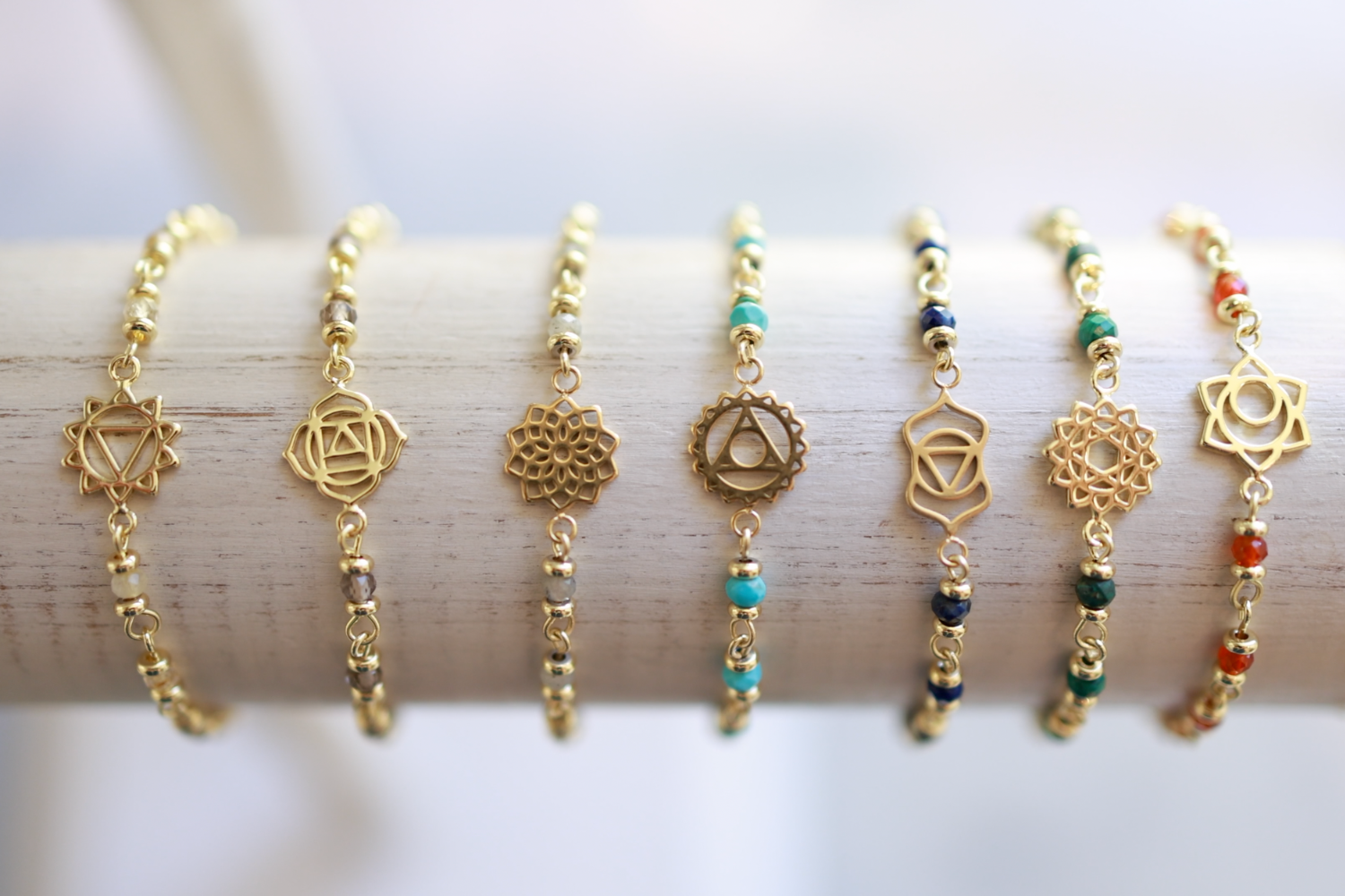 Crown Chakra Gemstone Gold Bracelet - Boho Betty