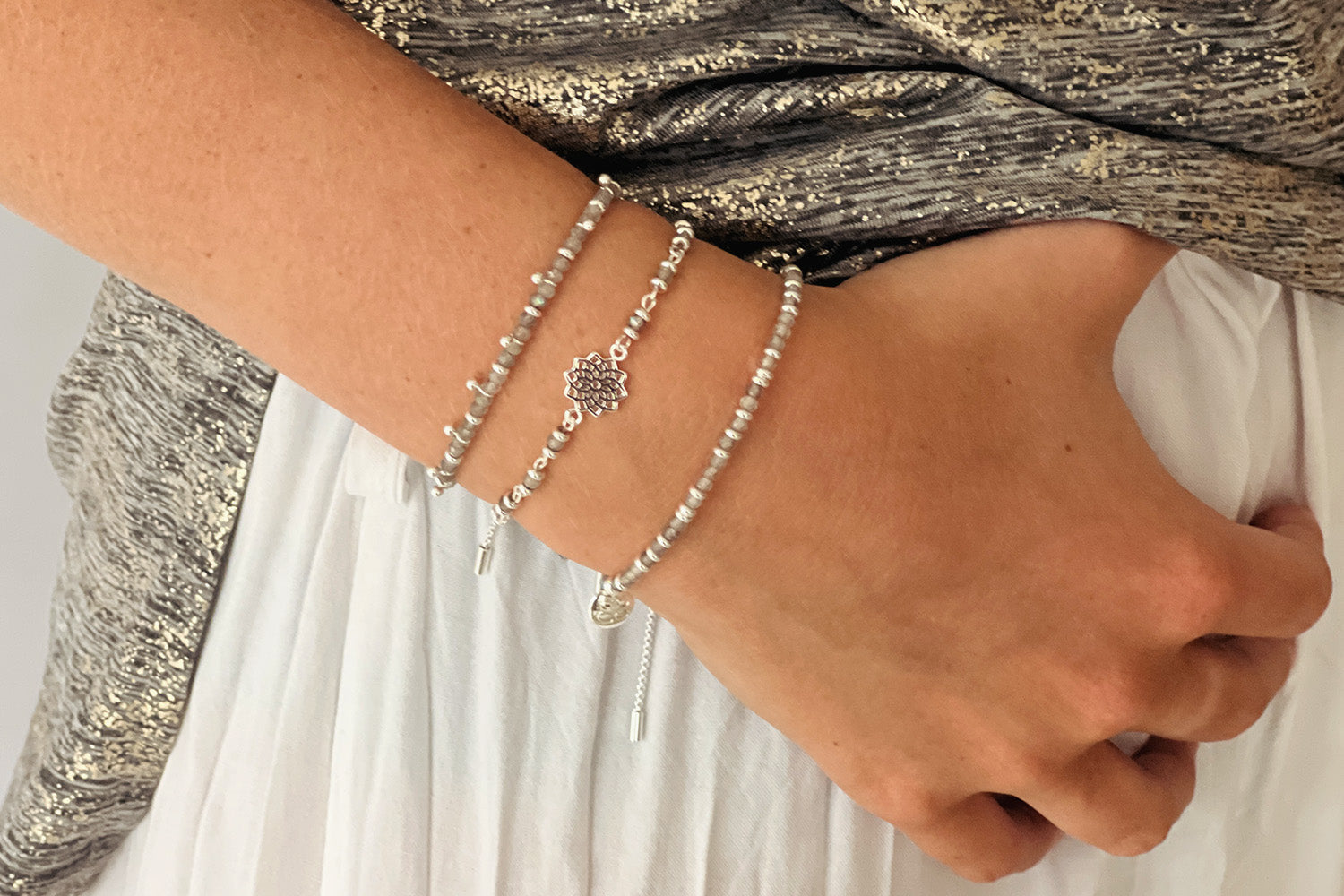 Crown Chakra Gemstone Silver Bracelet - Boho Betty