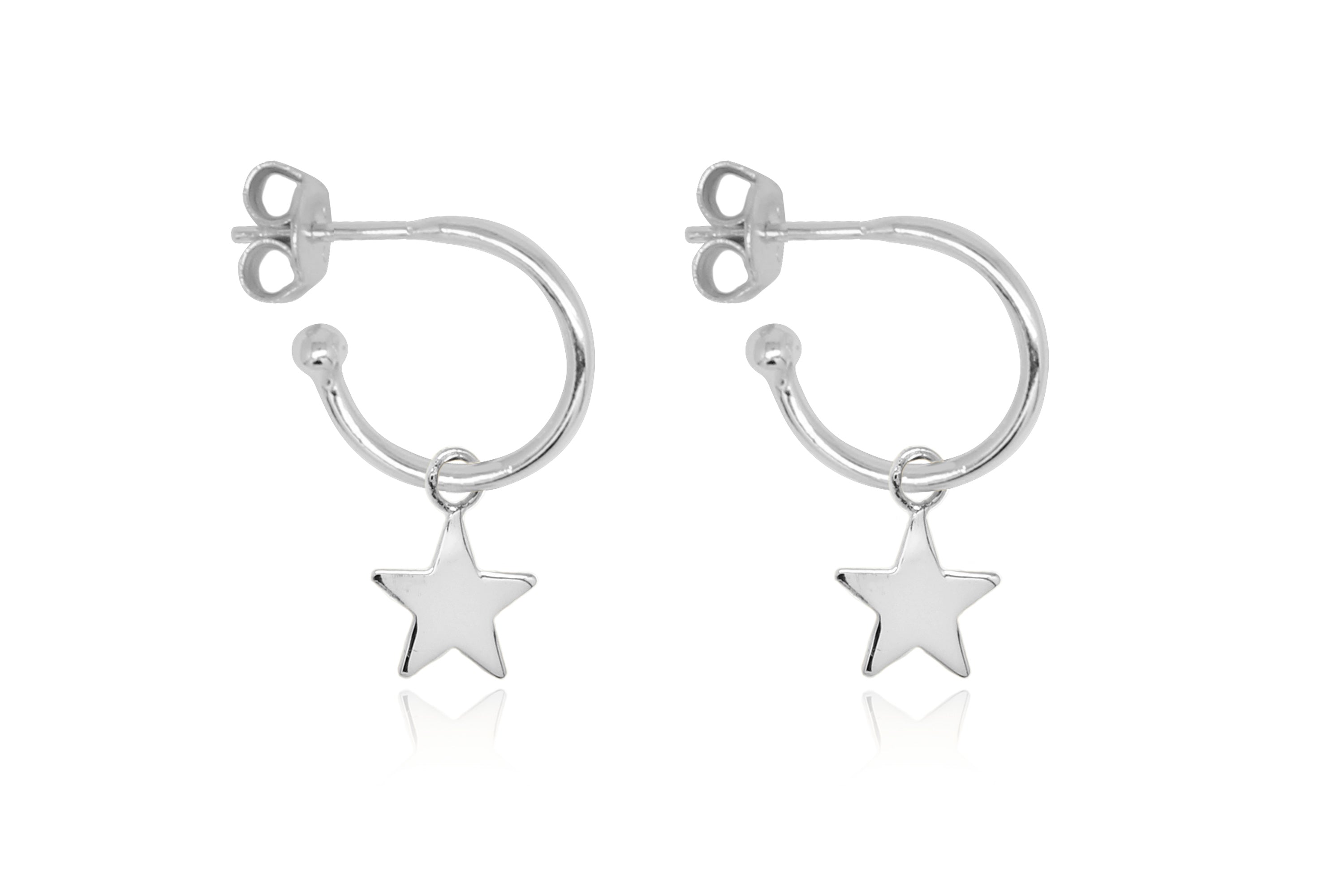 Dushku Silver Star Charm Hoop Earrings - Boho Betty