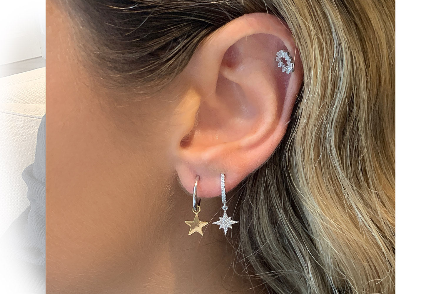 Dushku Silver Star Charm Hoop Earrings - Boho Betty