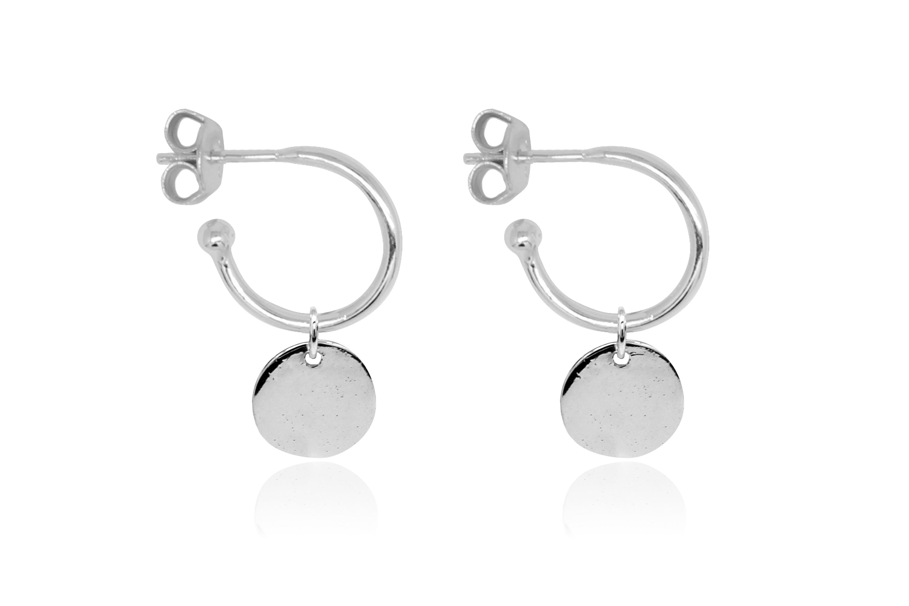 Garo Silver Disc Charm Hoop Earrings - Boho Betty