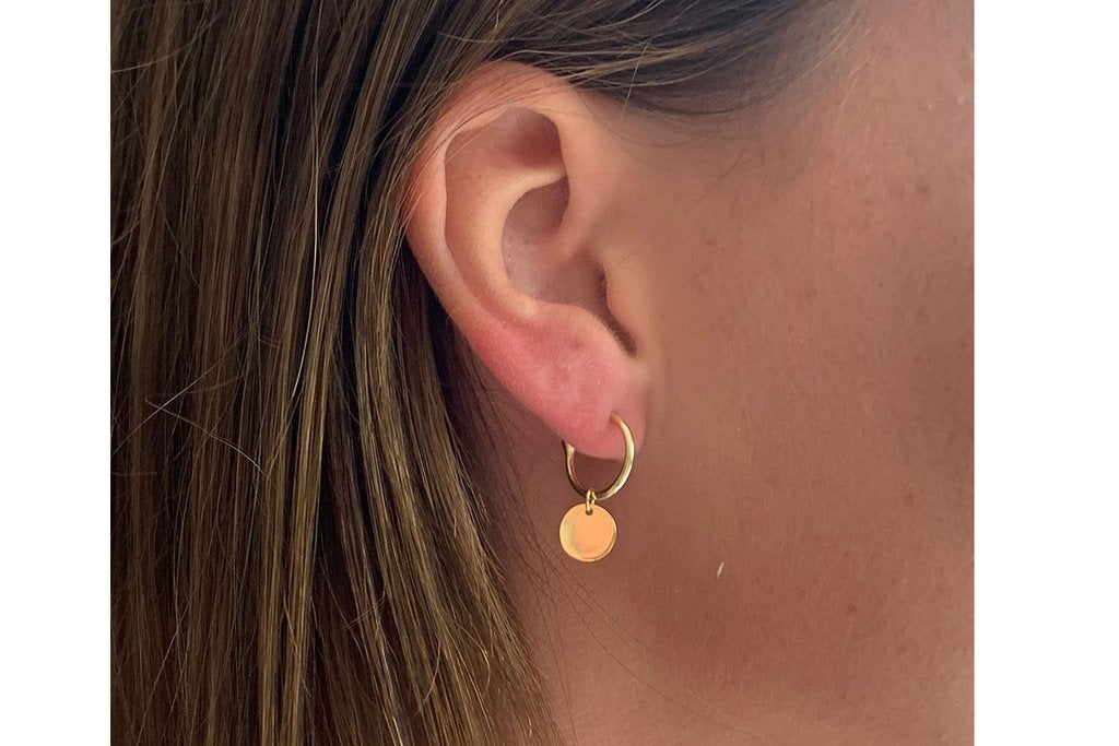 Garo Gold Disc Charm Hoop Earrings - Boho Betty