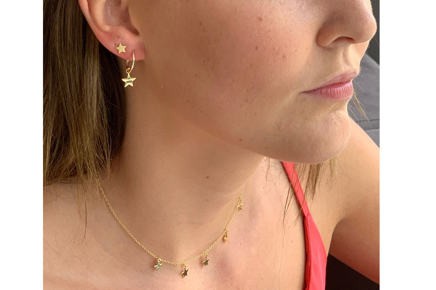 Dushku Gold Star Charm Hoop Earrings - Boho Betty