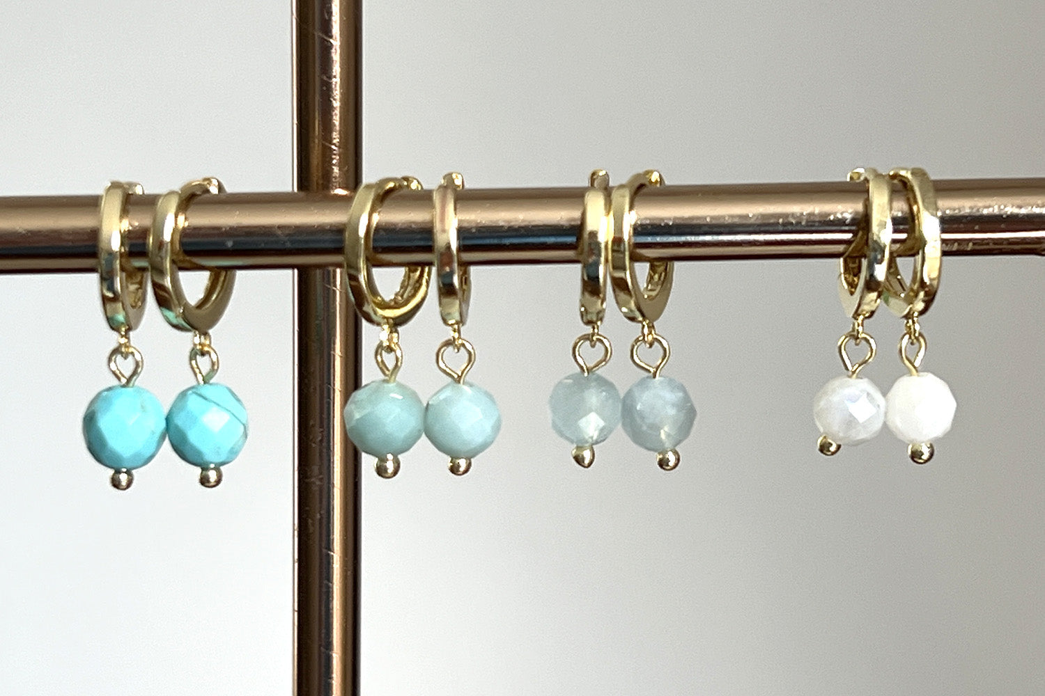 March Birthstone Earrings - Gold & Aquamarine - Boho Betty