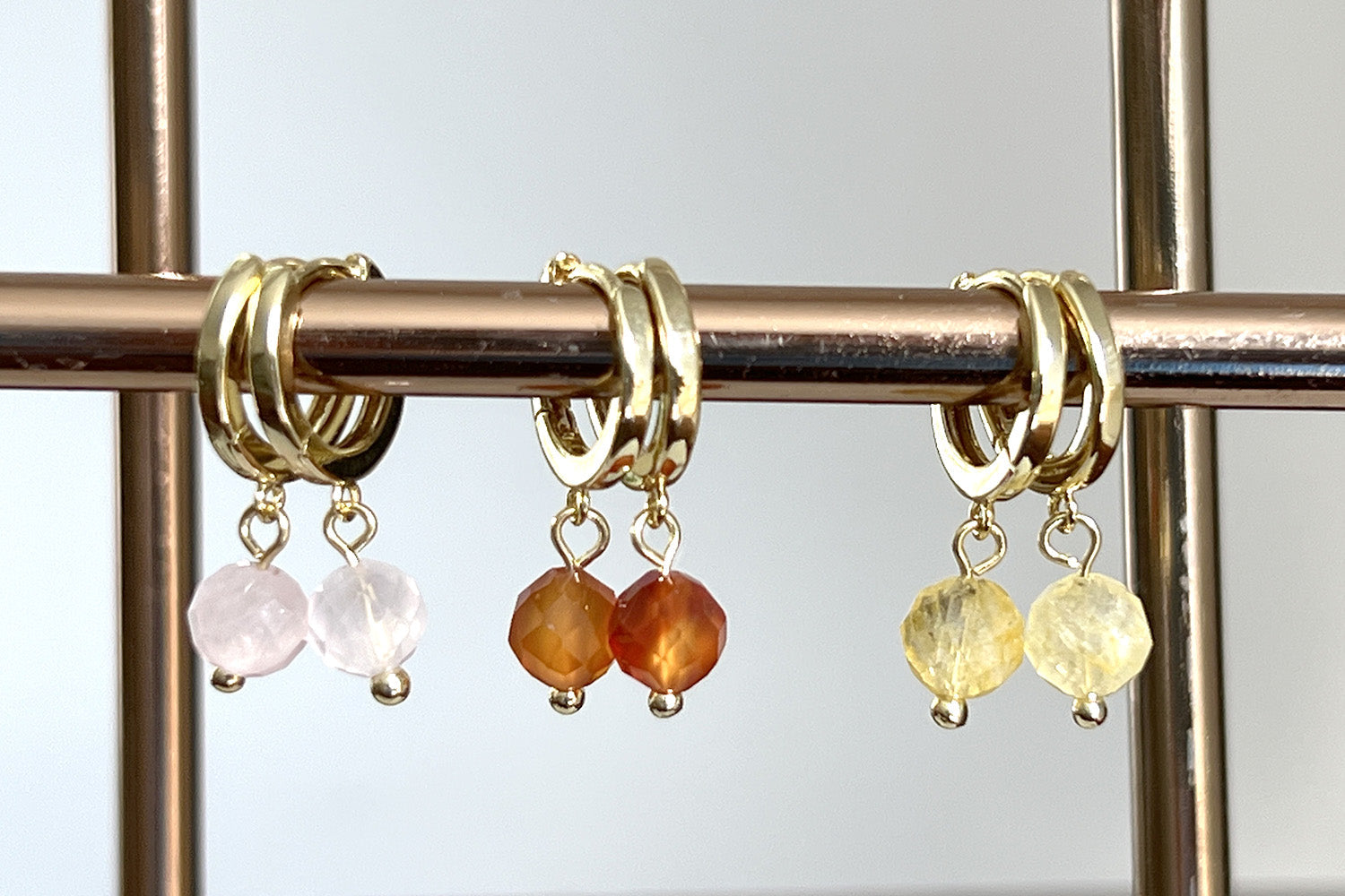 January Birthstone Earrings - Gold & Rose Quartz - Boho Betty