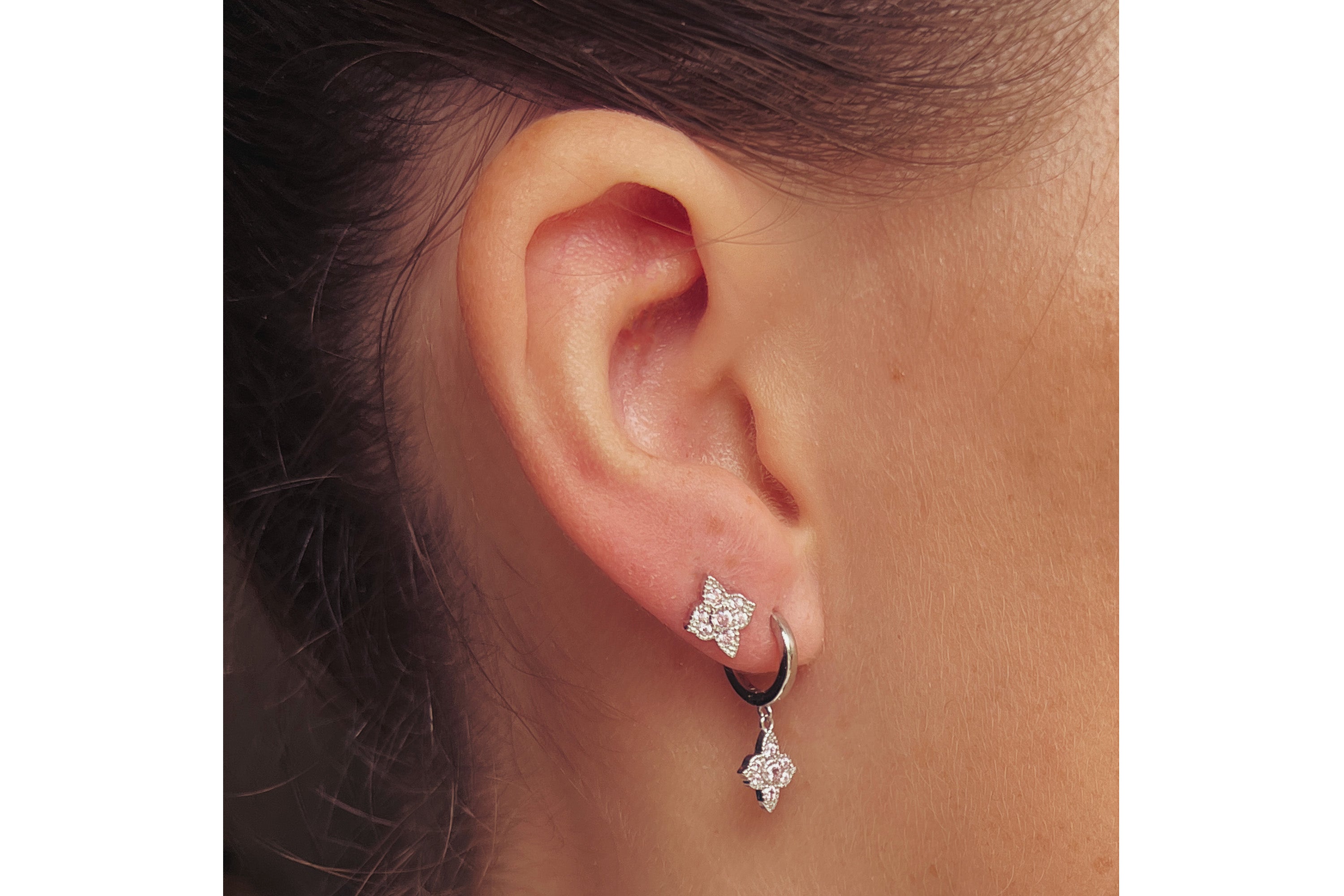 Theron Pink CZ Silver Hoop Earrings - Boho Betty