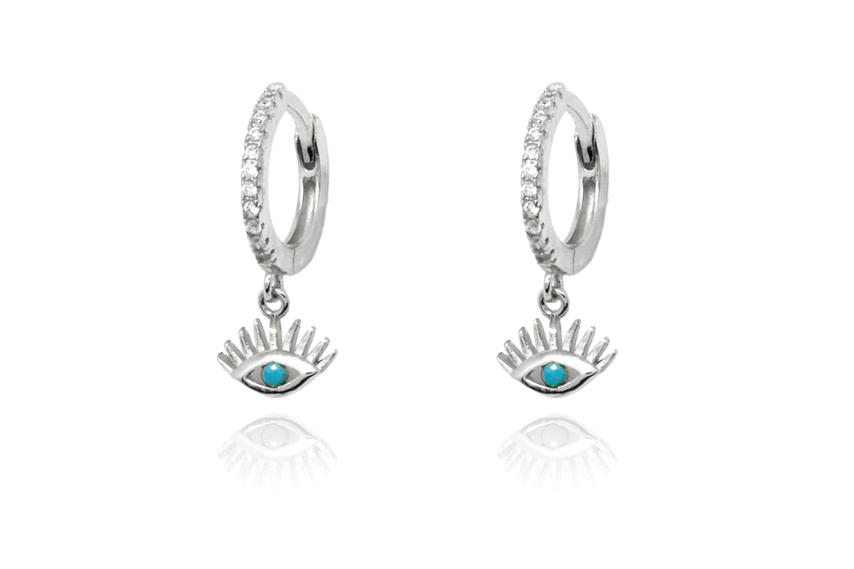 Effy Evil Eye Turquoise  CZ Silver Sterling Silver Hoop Earrings