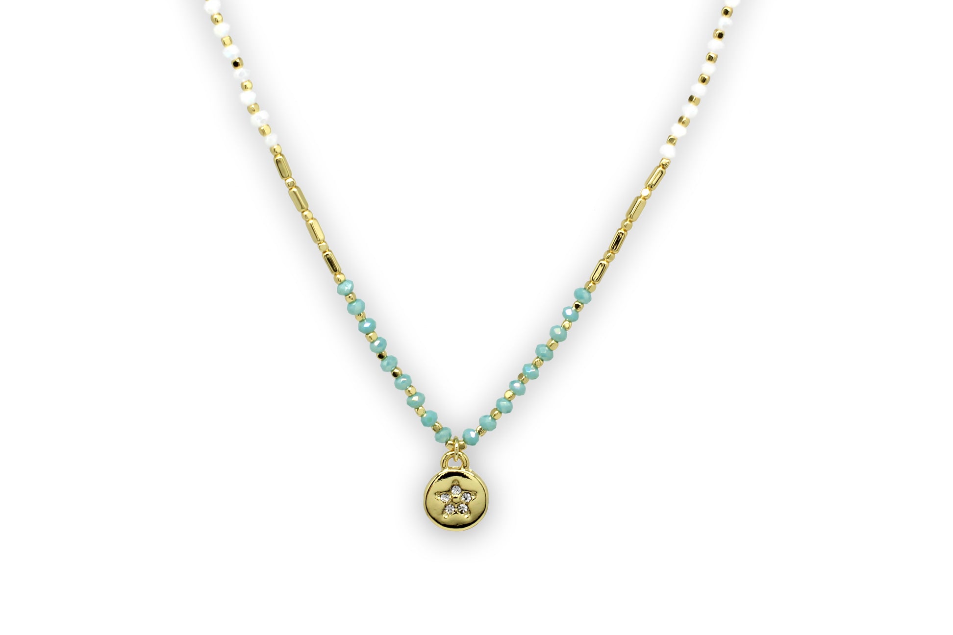 Eudora Gold Mint Beaded Necklace #color_gold