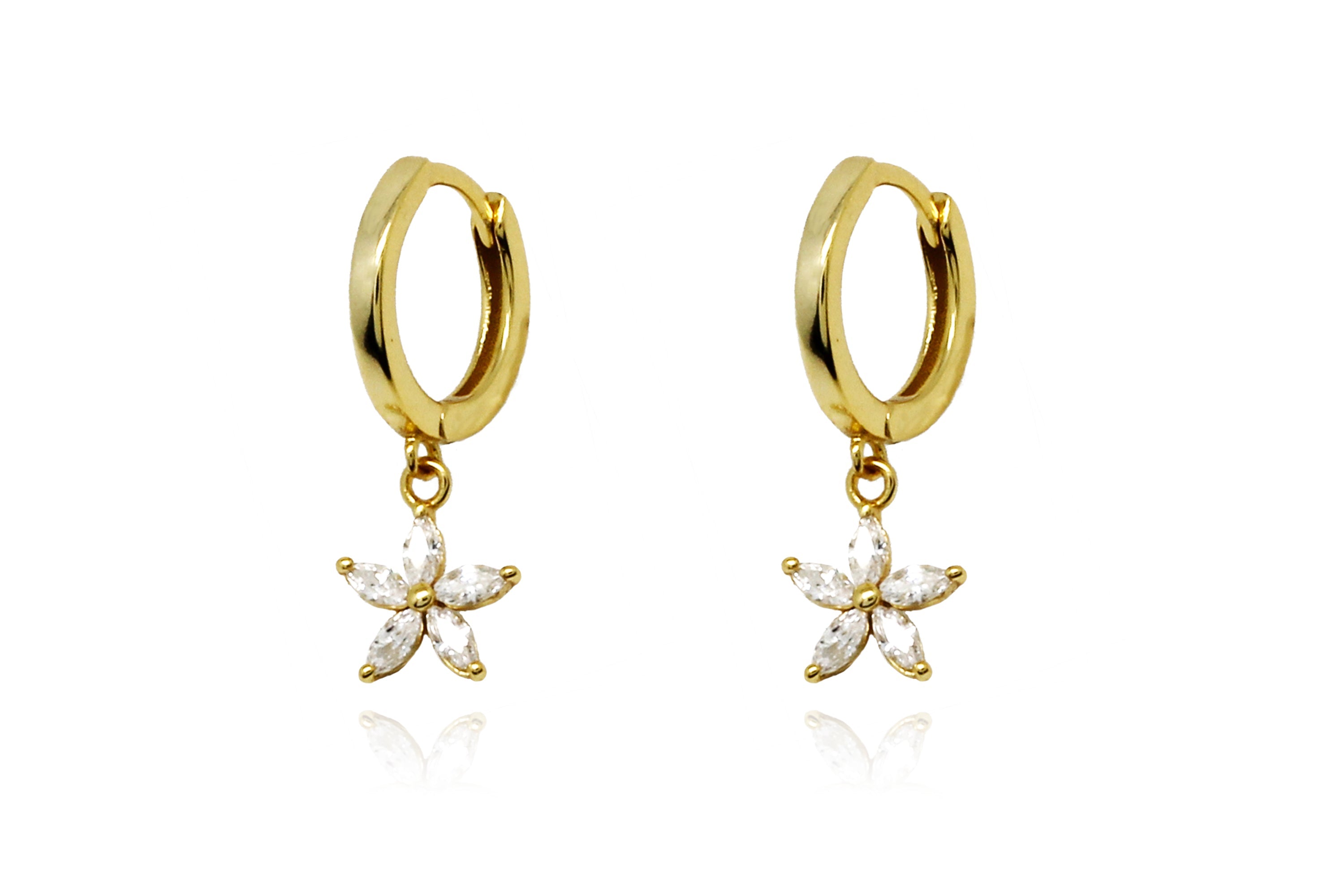 Faris Gold Flower CZ Hoop Earrings - Boho Betty