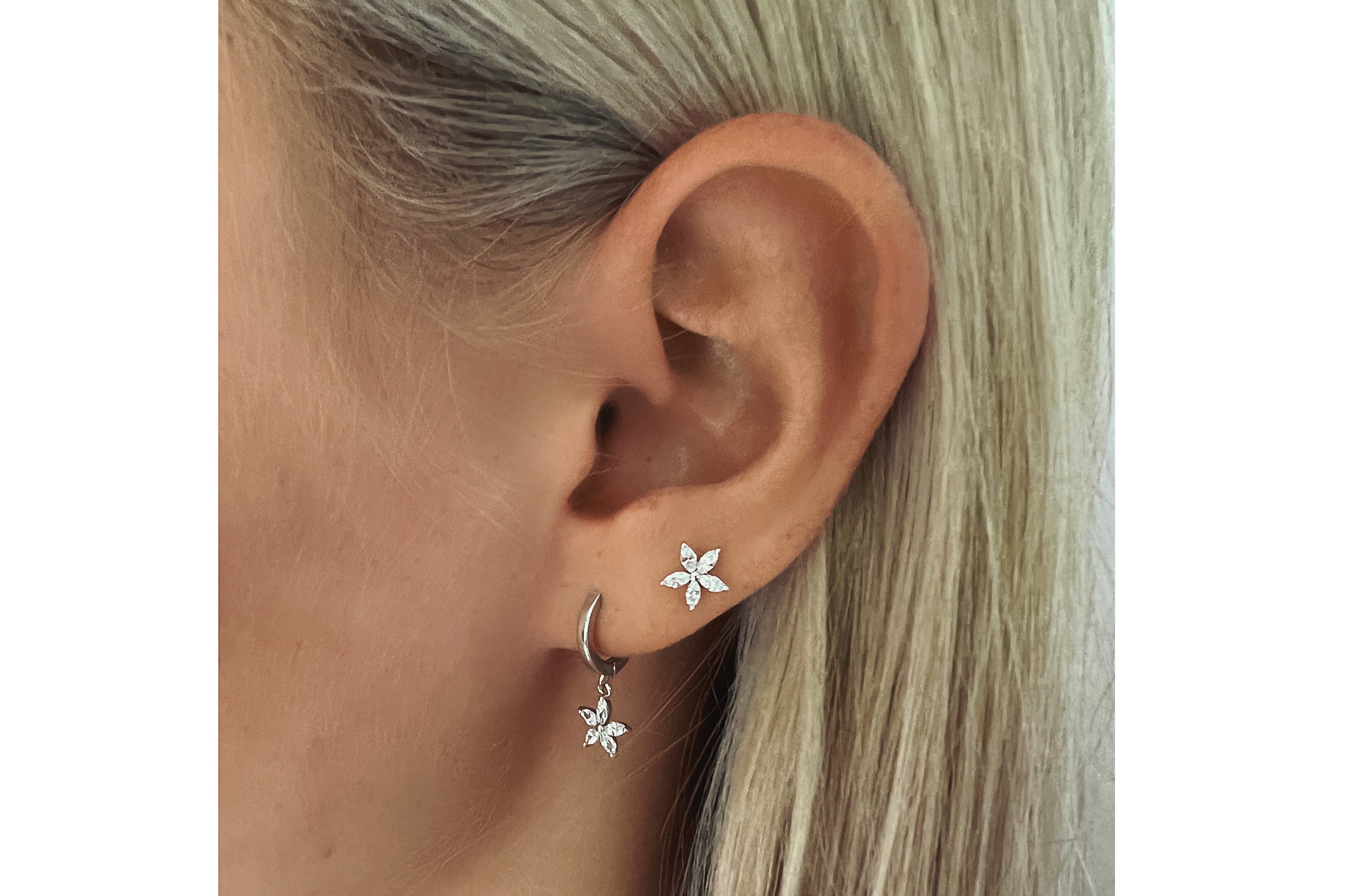 Faris Silver Flower CZ Hoop Earrings - Boho Betty