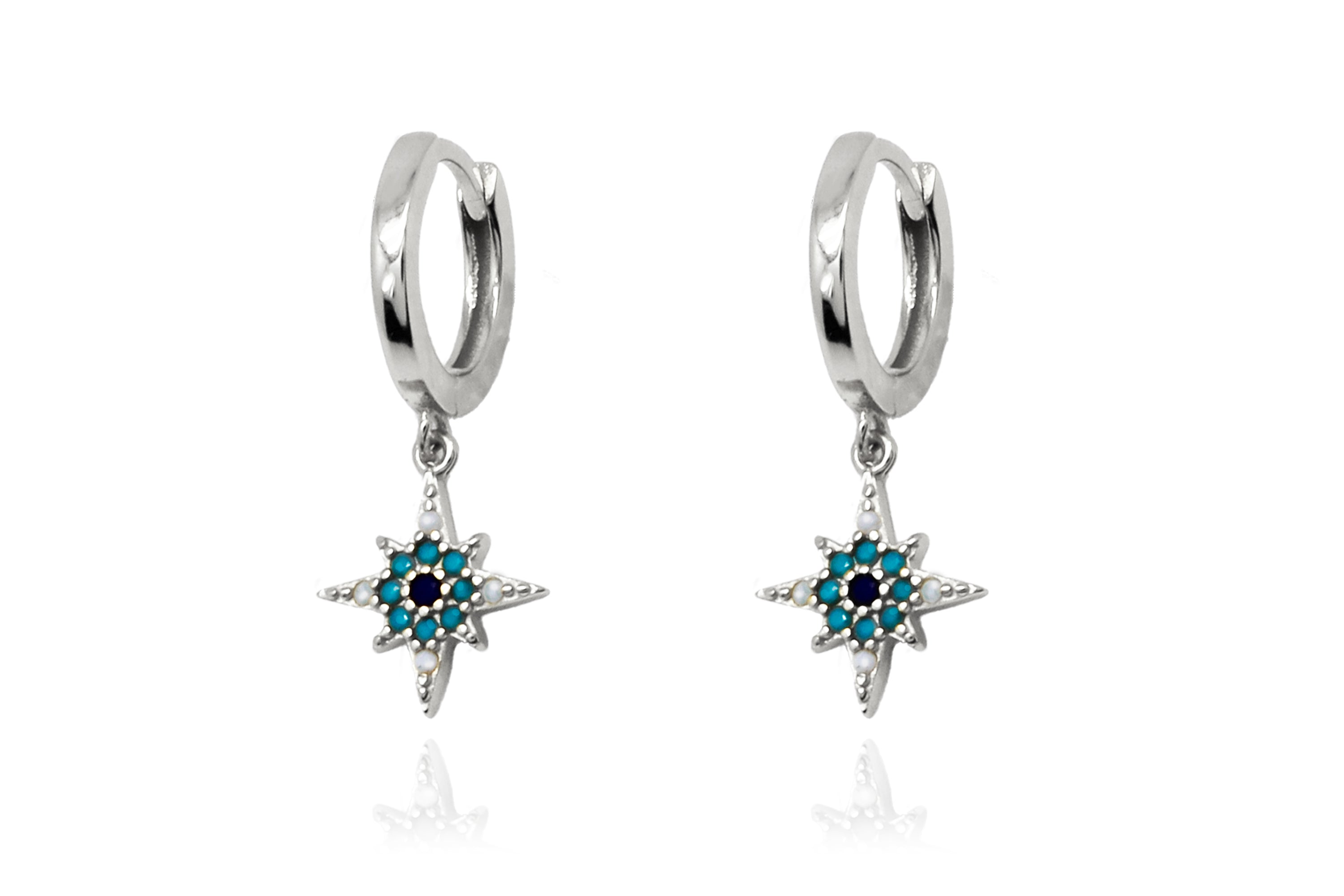 Garner Blue CZ Bead Charm Silver Hoop Earrings - Boho Betty