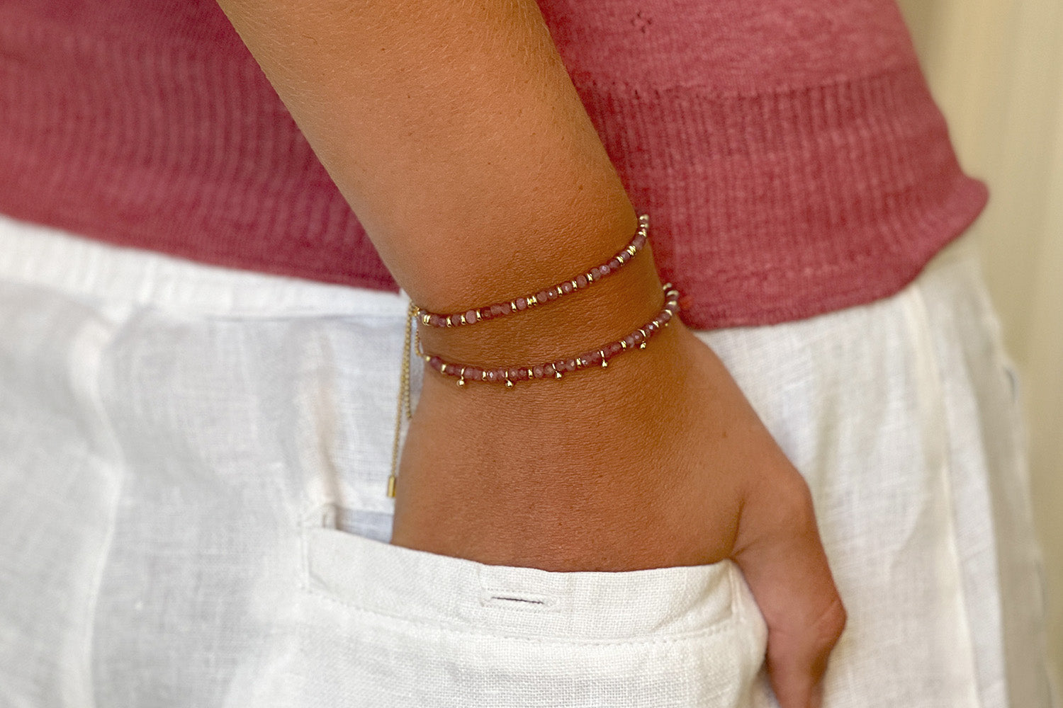 Harmony Pink Tourmaline Gold Bracelet - Boho Betty