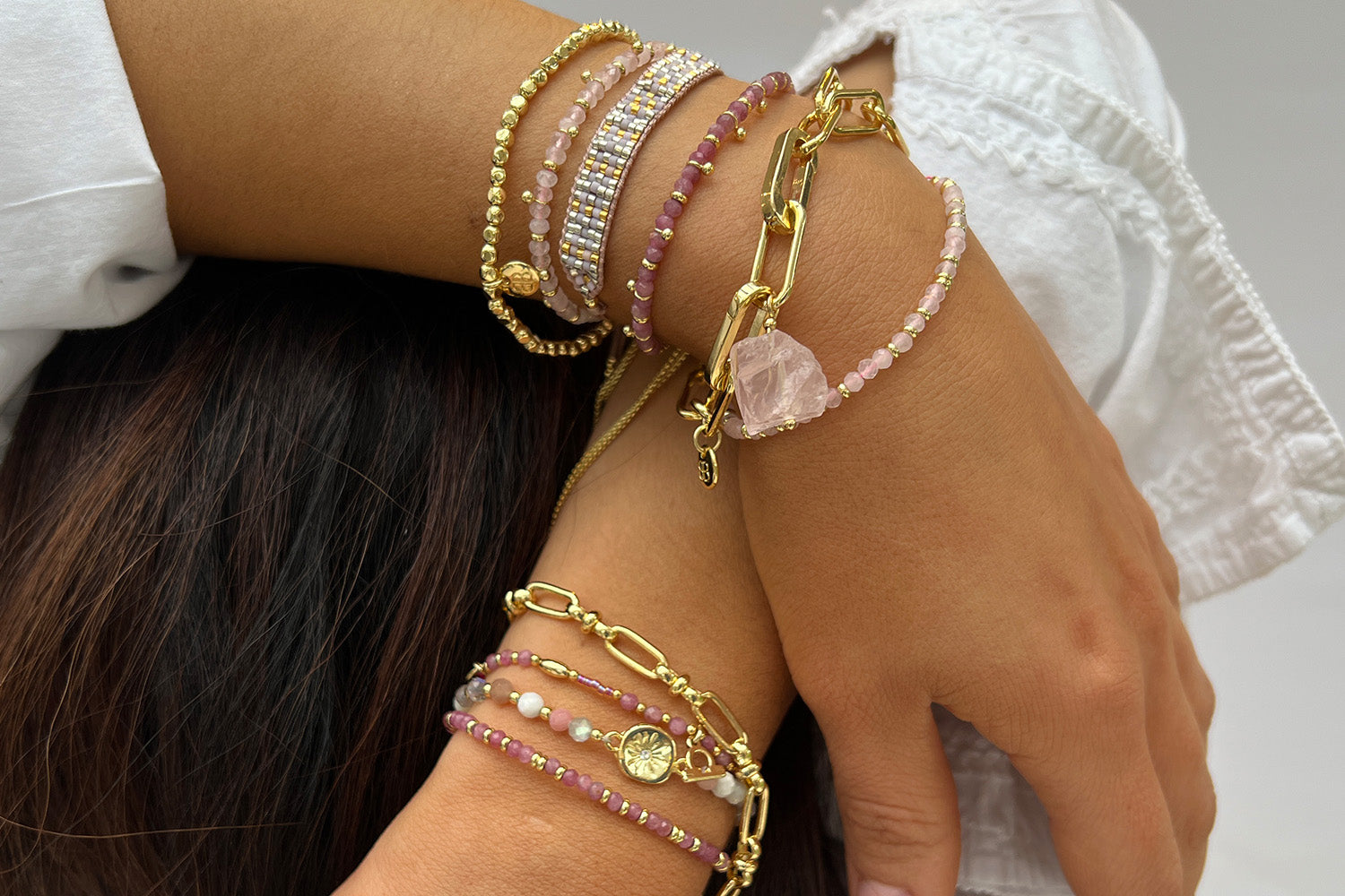 Starlight Pink Beaded Friendship Bracelet - Boho Betty